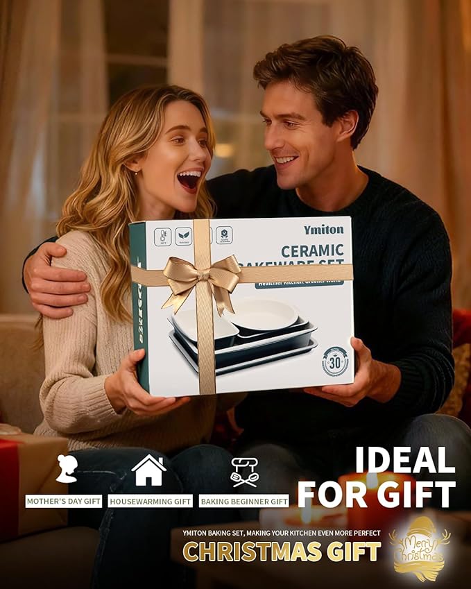 Ceramic Nonstick Baking Pans Set, Non Toxic 30 PCS Stackable Bakeware Sets, 550°F Oven Safe Baking Sheet & Pans, Warp-Free, Dishwasher Safe, PTFE/PFOA/PFOS-Free (Blue)