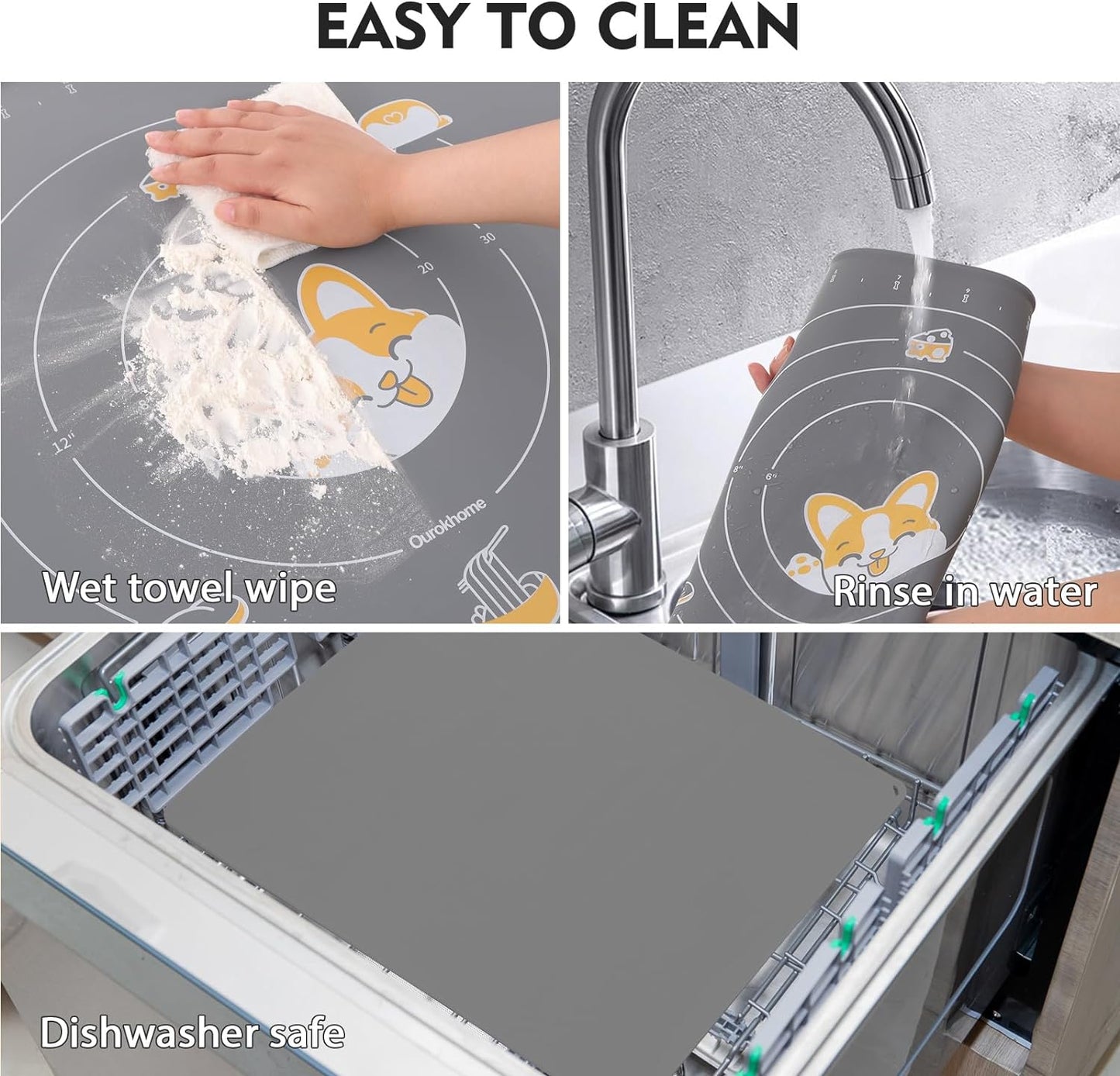 Ourokhome Silicone Baking Mat Sheet and Pastry Dough Cutter, 0.5 Inch Thick 20'' X 16" BPA free Silicone Rolling Mat, Non-Stick and Anti-Slip, Dishwasher Safe (Gray)