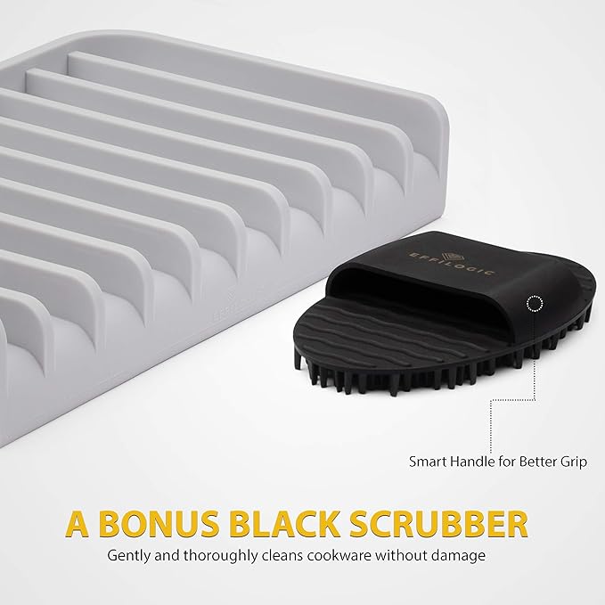 Effilogic Silicone Sponge Holder – Self-Draining Kitchen Sink Organizer, Quick Dry Mat and Counter Protector – Dishwashing Accessories for Sponges, Brushes, and Soap - Large White