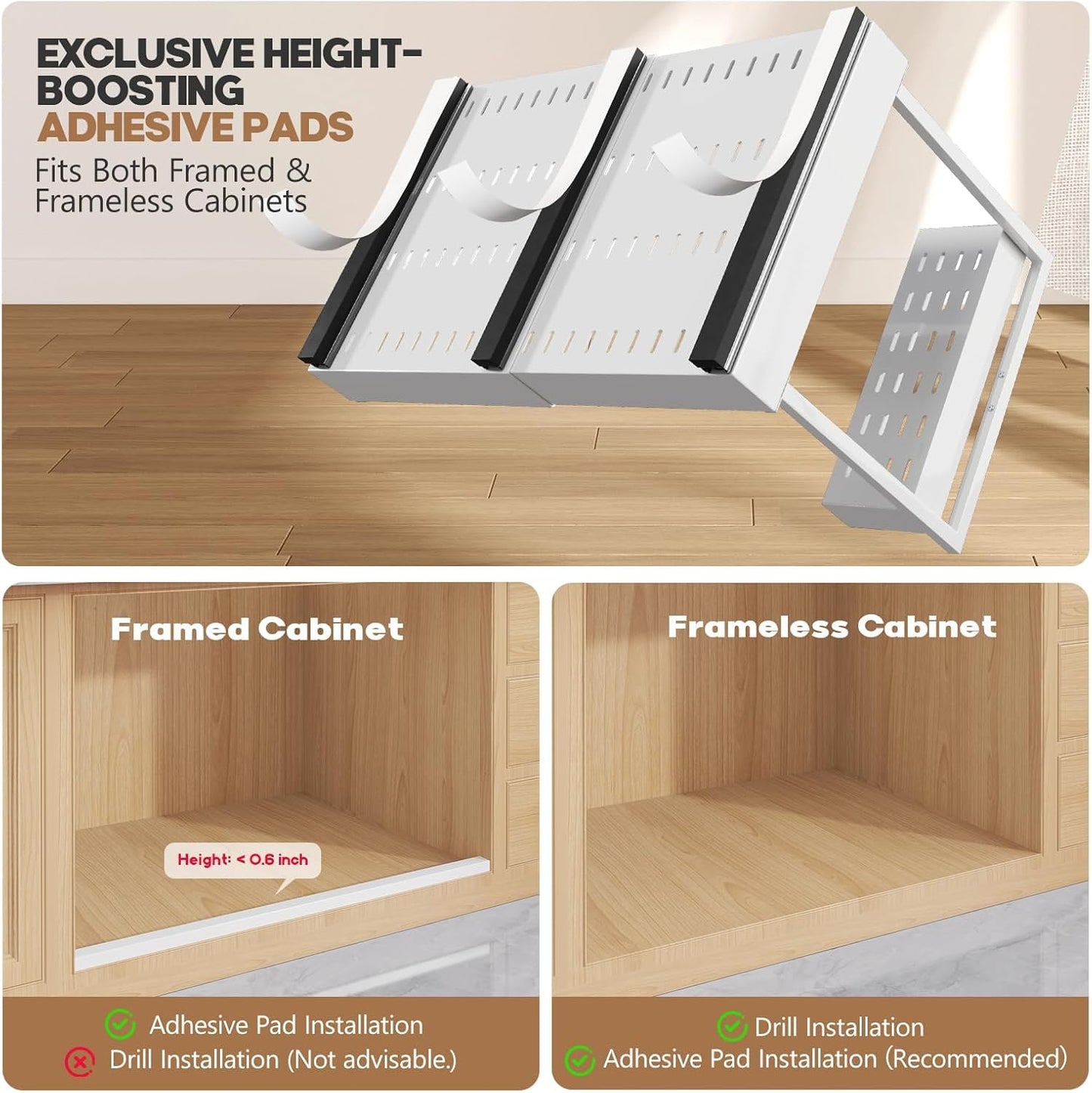 1-Pack L-Shape Expandable Under Sink Organizer with 3 Ball-Bearing Slide Rails,2-Tier Pull-Out Under Cabinet Storage Shelf for Kitchen & Bathroom,Height-Adjustable Slide-Out Cabinet Drawer-White