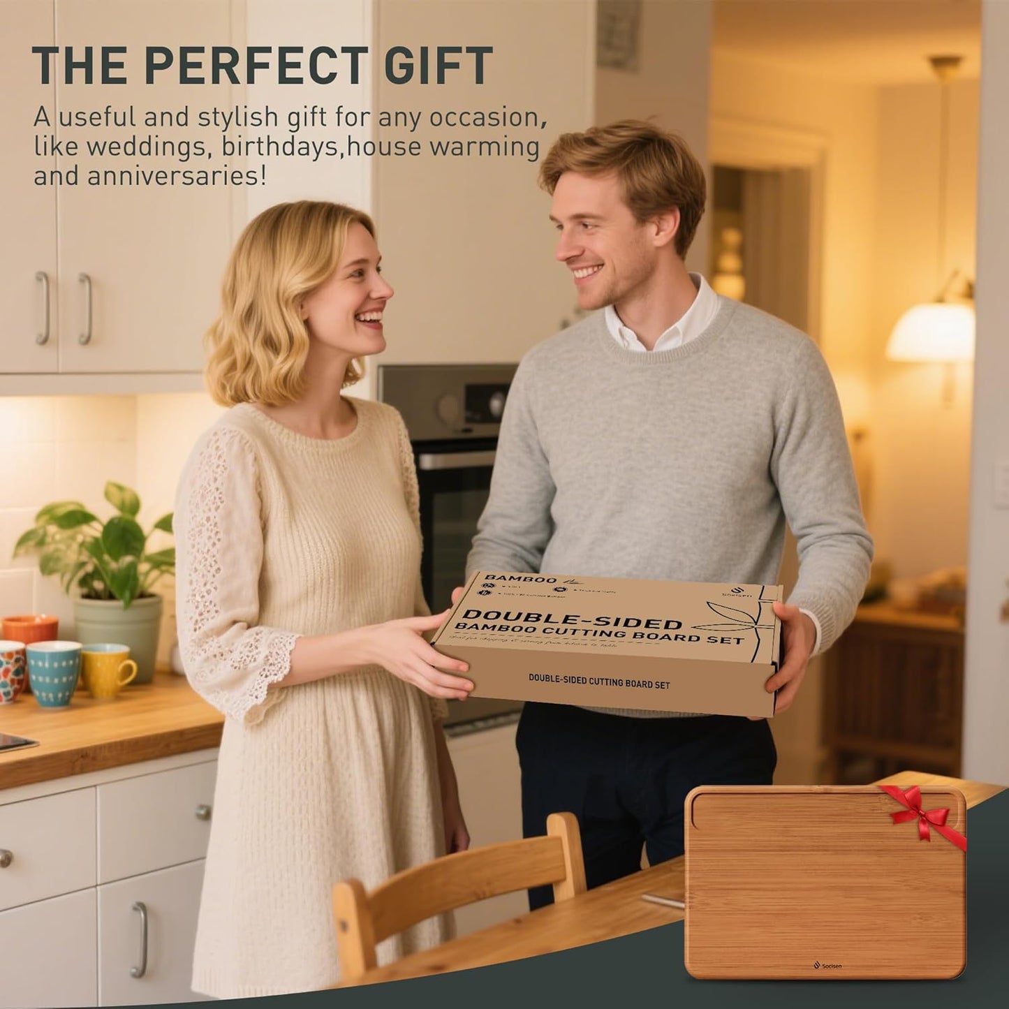 Extra Large Bamboo Cutting Board Set Over Sink Nice Solid Thick Wood Juice Groove Chopping Board Big Best Hardwood Counter Organic Vegetable Kitchen Gadgets Apartment Essentials(17.5" x 12" x 0.8")