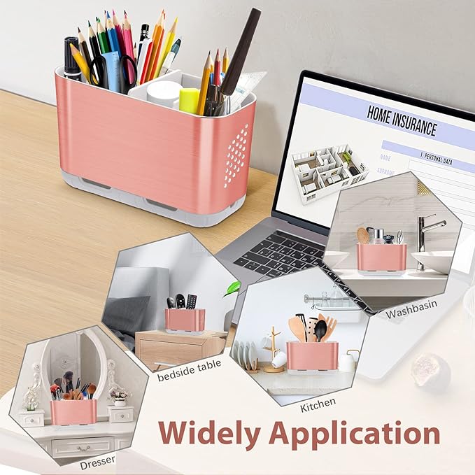 Boperzi Toothbrush Holders for Bathrooms Countertop, Electric Tooth Brush Holder with Adjustable Dividers, Detachable Anti-Slip Large Toothpaste Caddy Organizer Storage for Shower, Family, Kids, Pink