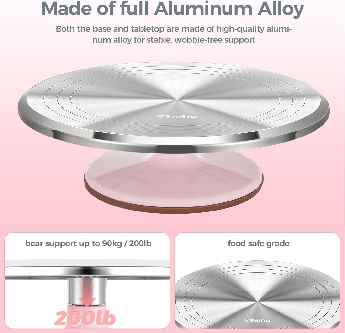 Ohuhu Cake Stand, Aluminium 12''Cake Turntable Decorating Bakery Supplies - BPA-Free Frosting Spinner Rotating Revolving Lazy Susan