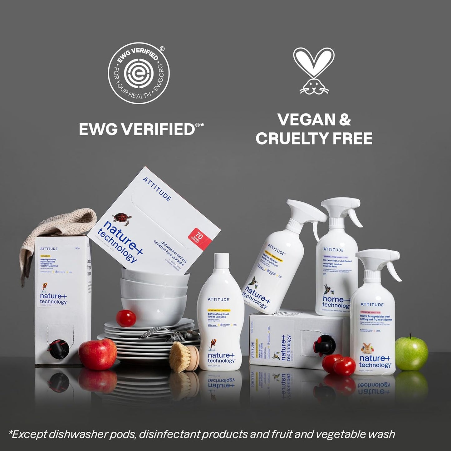 ATTITUDE Dishwasher Pods, Plant-Based & Vegan, Phosphate-Free Detergent Tablets, Naturally Derived, Unscented, 26 Count (Pack of 6)