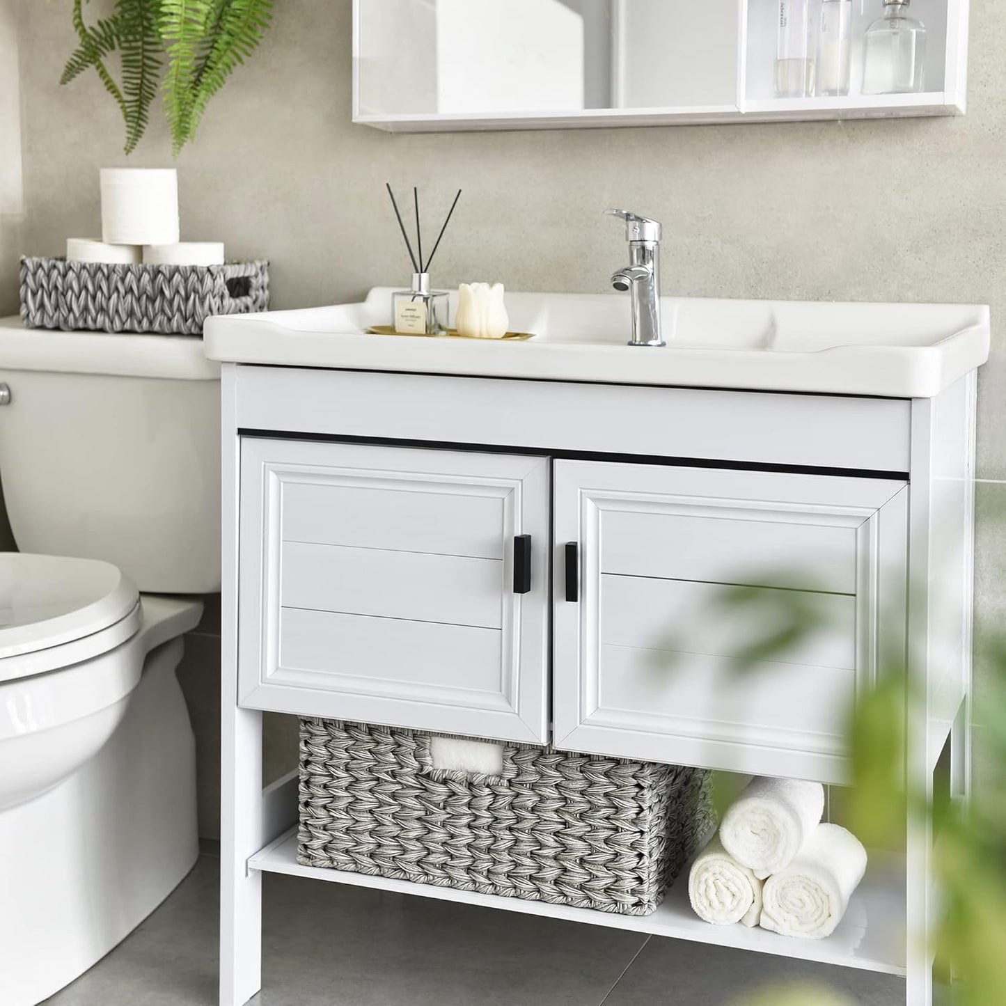 GRANNY SAYS Large Wicker Basket for Storage, Waterproof Baskets for Shelves, Storage Baskets with Handles, Grey Basket for Storage, 1-Pack