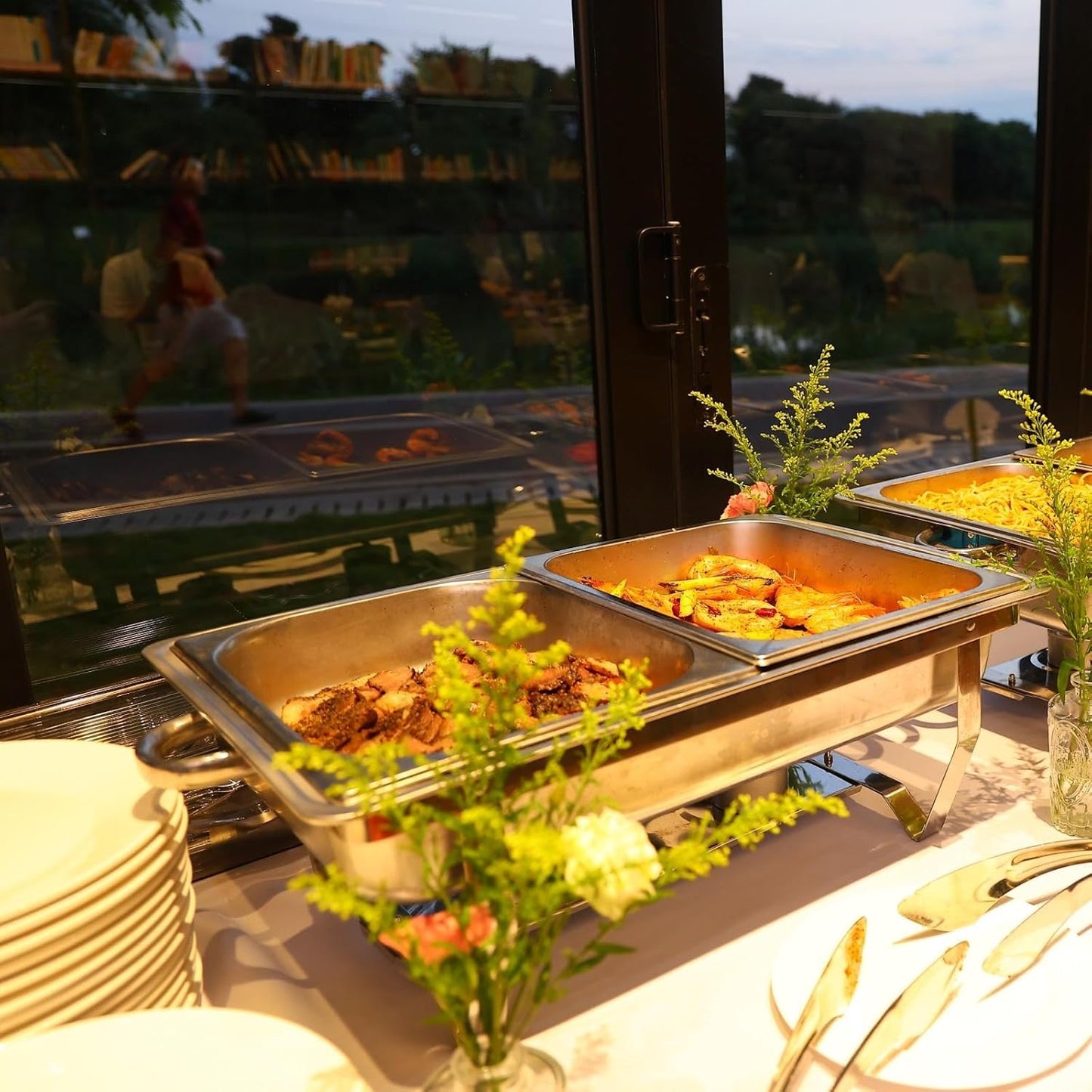 Chafing Dish Buffet Set, 9QT High Grade Chafing Dishes for Buffet, Chafers and Buffet Warmers Sets for Birthday, Wedding, Rolled-Edge Design with Silver, 4 Pack, 7 Pans