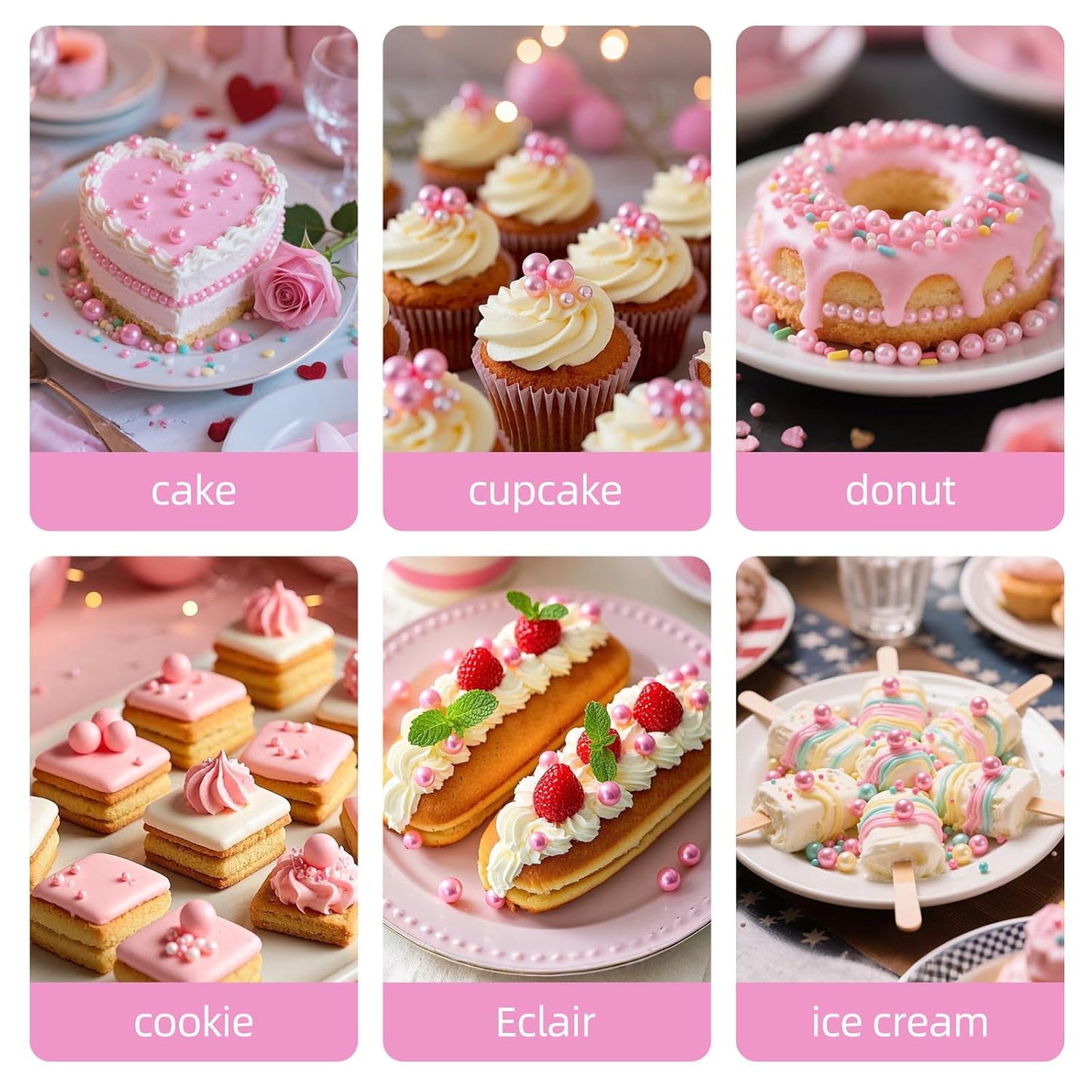 Pink Pearl Sprinkles for Cake Decorating,Edible Sugar Pearls for Baking,Mix Size,Mother's Day Cake Topper,Cupcake Cookie Decorating,Ice Cream Dessert Decorations,Valentines Birthday Christmas Supplies (130g/4.58oz)