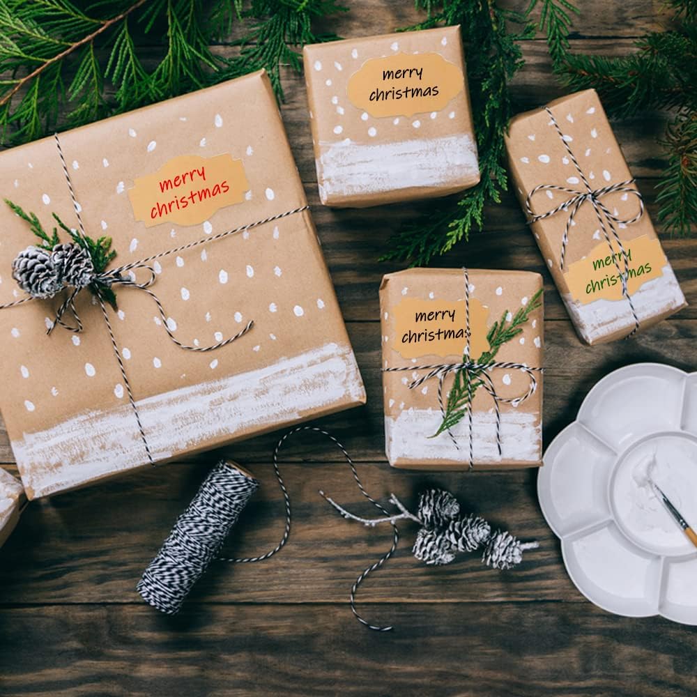 300 Pcs Gift Tag Name Labels Stickers, Kraft Blank Self-Adhesive Jar Labels for Storage Bins Essential Oil Spice Bottle Cosmetic Decoration Food Containers, Mason Labels Craft Presents Stickers