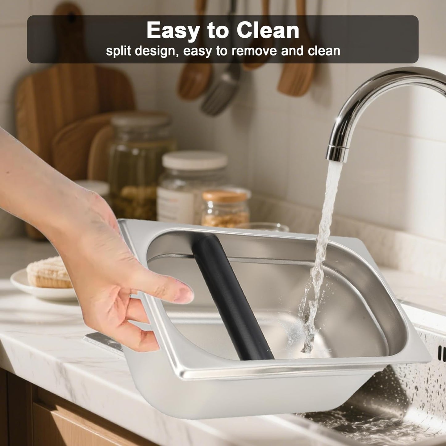 Espresso Knock Box, Coffee Knock Box for Espresso Grounds Disposal, Large Capacity, Equipped with Noise Reduction Rubber Ring & Steel Holder, Ideal Tool for Espresso Machines, Black (Large)