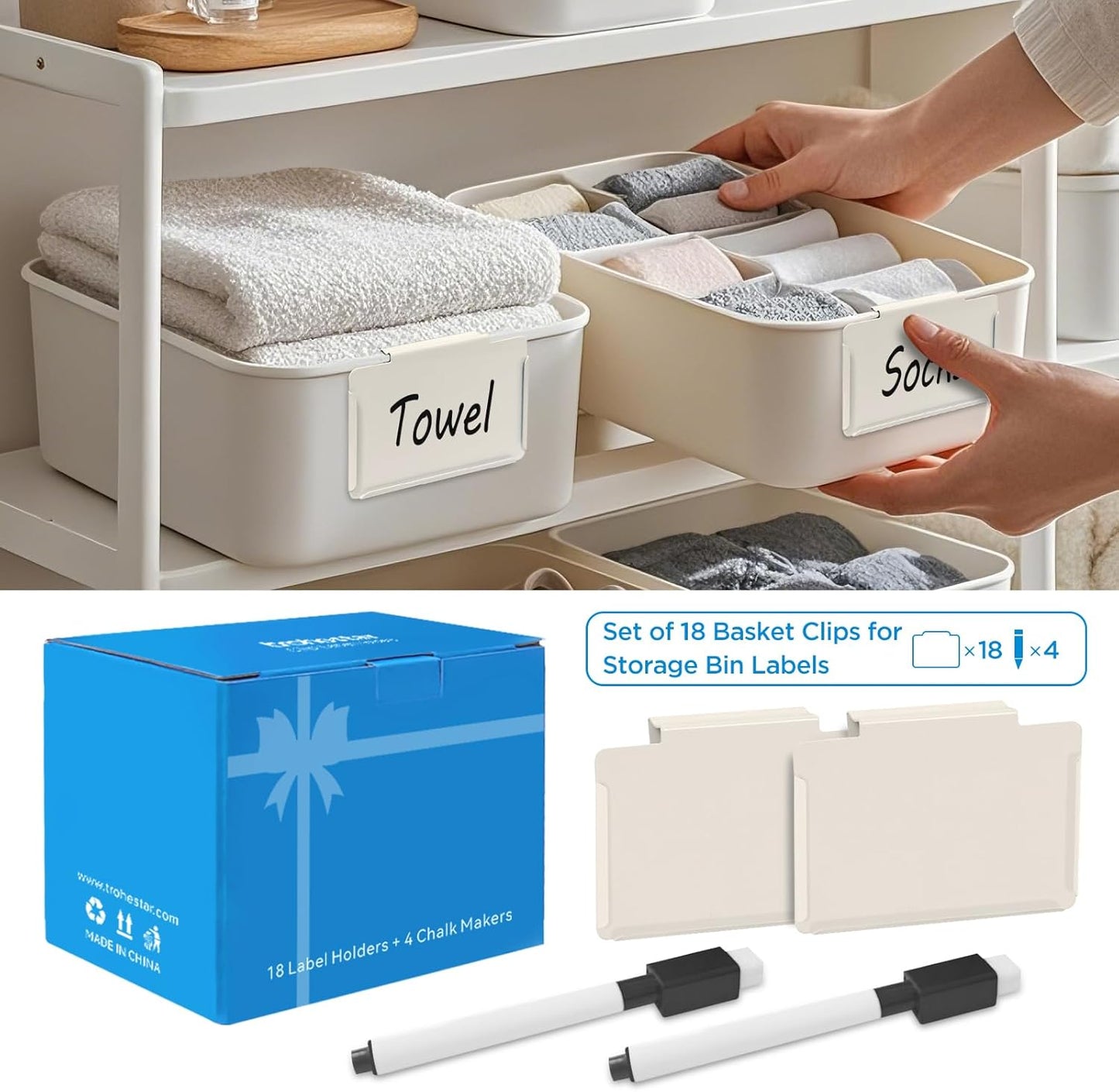 Metal Pantry Baskets Labels Clip On for Storage Bins | Edge Fold-Cream (Edge Fold-Cream, 18 Metal Label Clip)