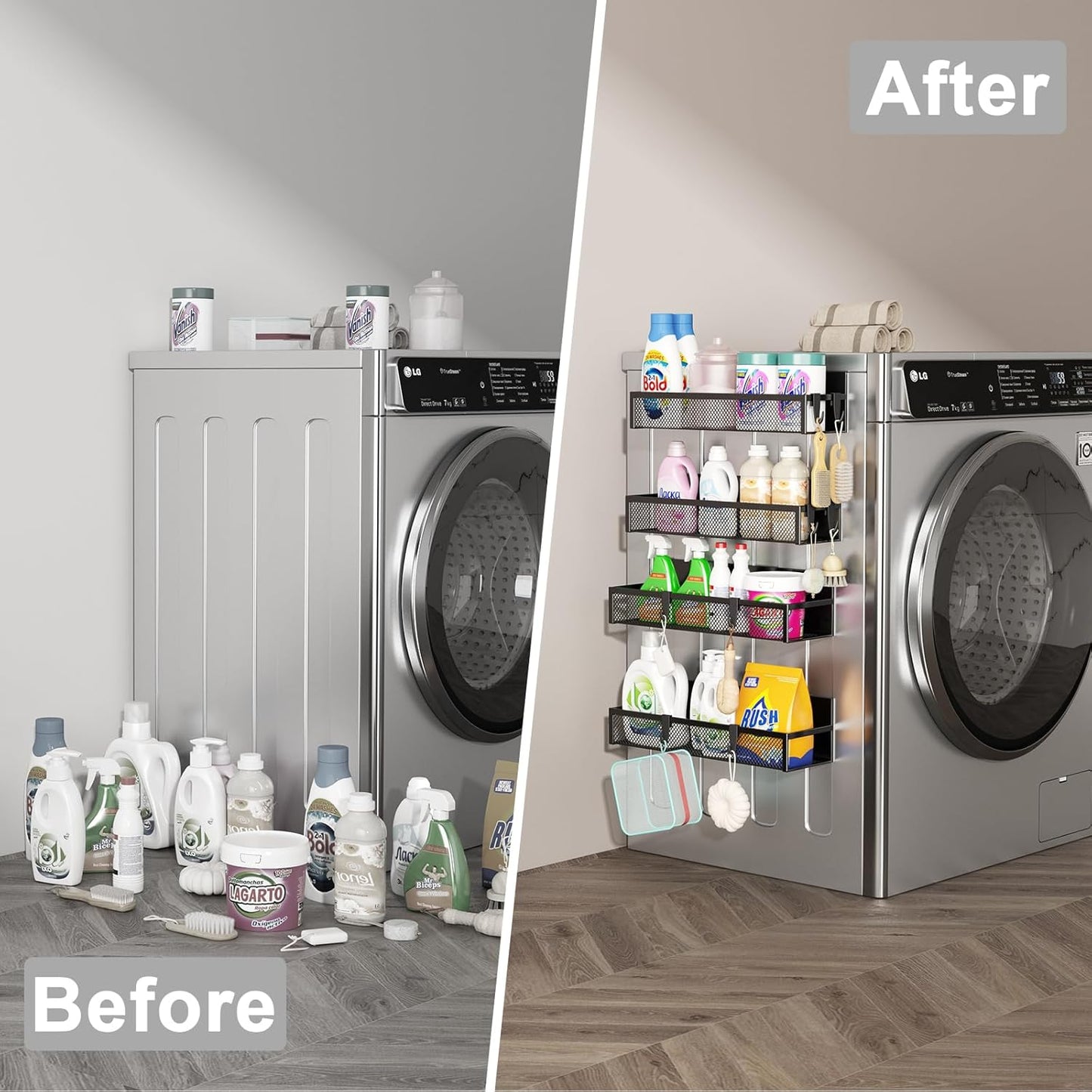 Magnetic Spice Rack for Refrigerator, 4 Pack Magnetic Shelf, Fridge Magnet Organizer with Moveable 8 Hooks, Magnetic Fridge Shelf for Kitchen Organization and Storage (4 Pack)