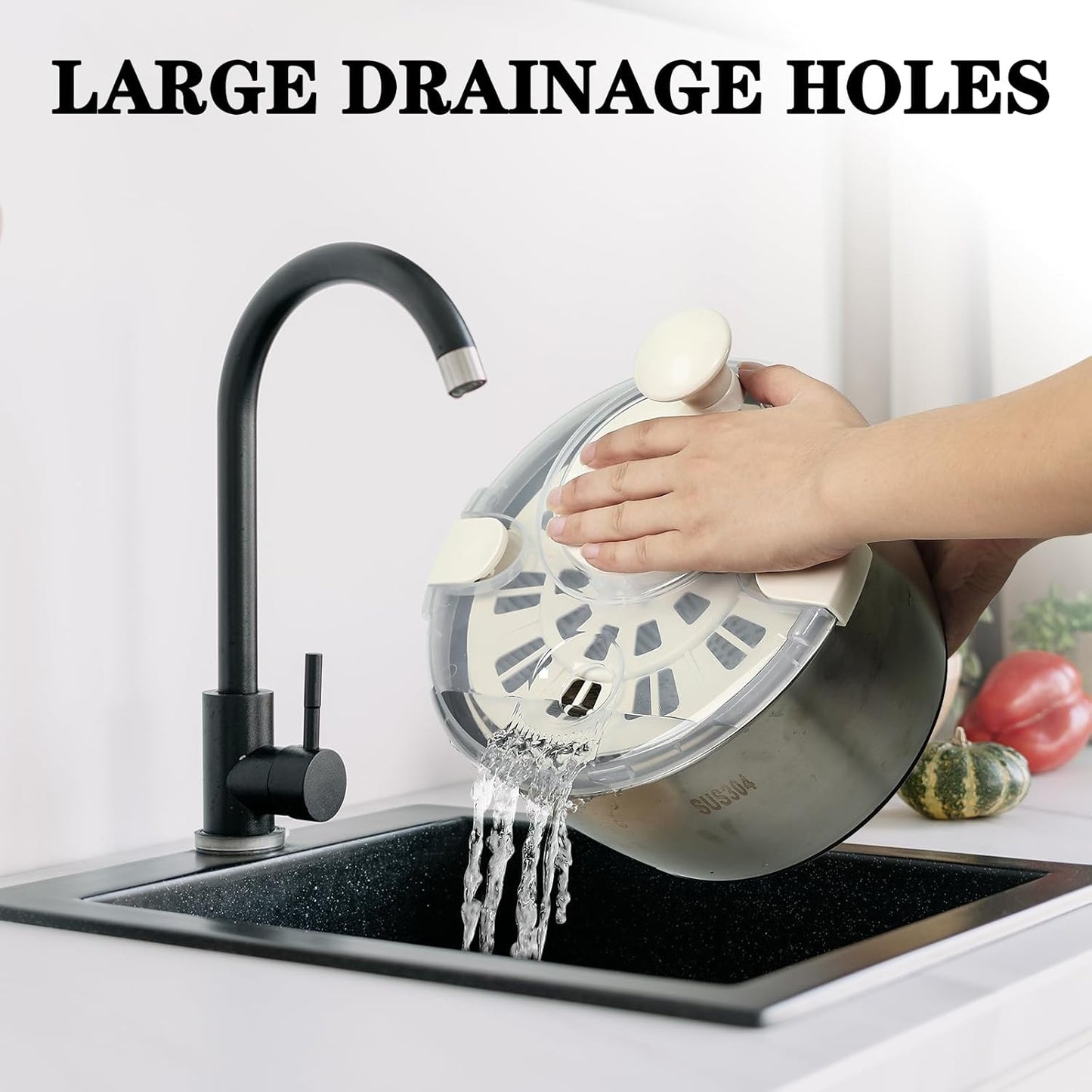 5Qt Stainless steel Salad Spinner, lettuce spinners,salad spinner BPA-Free small,Vegetable Dryer,Vegetable Washer,colander for kitchen,salad dryer spinner,fruit cleaner spinner