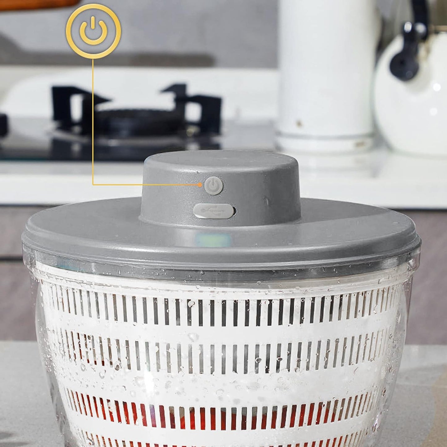 Electric Salad Spinner, 4L Lettuce Spinner Large Capacity USB Chargeble Fruit Vegetable Washer Dryer for Home Kitchen (Gray)