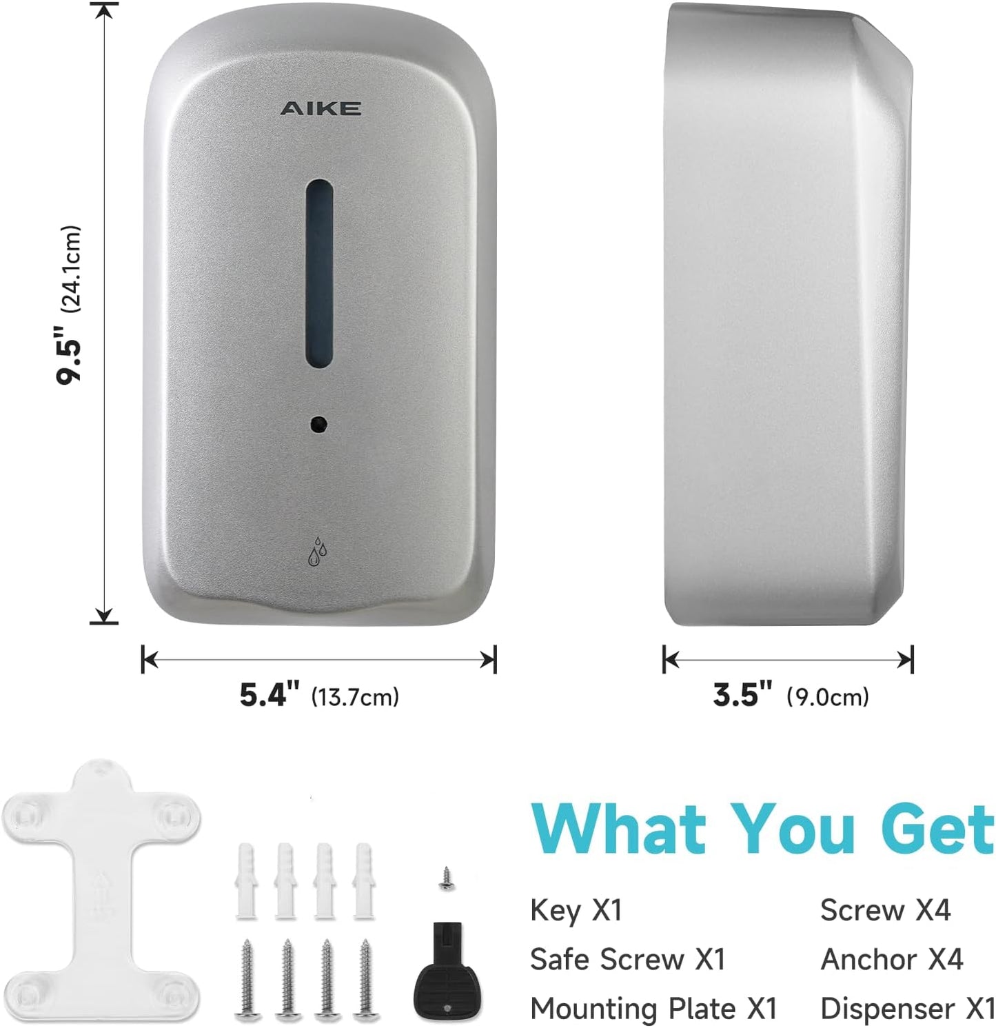 AIKE 33.8oz Automatic Wall Mount Liquid Soap Dispenser with Commercial ABS Construction, Model AK1226S(Silver)