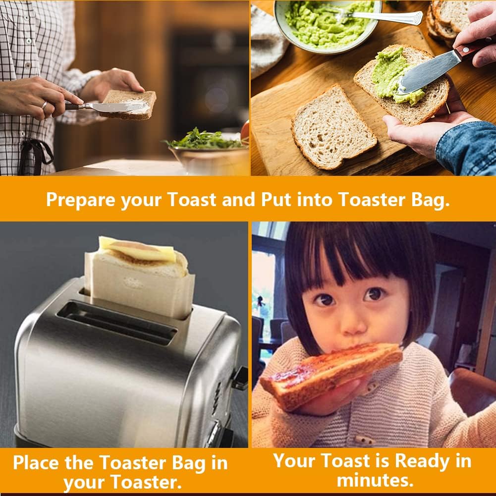 Toaster Bags Reusable for Grilled Cheese Sandwiches | Safest On The Market - 100% BPA & Gluten Free | Non Stick Toast Bag (10PCS)