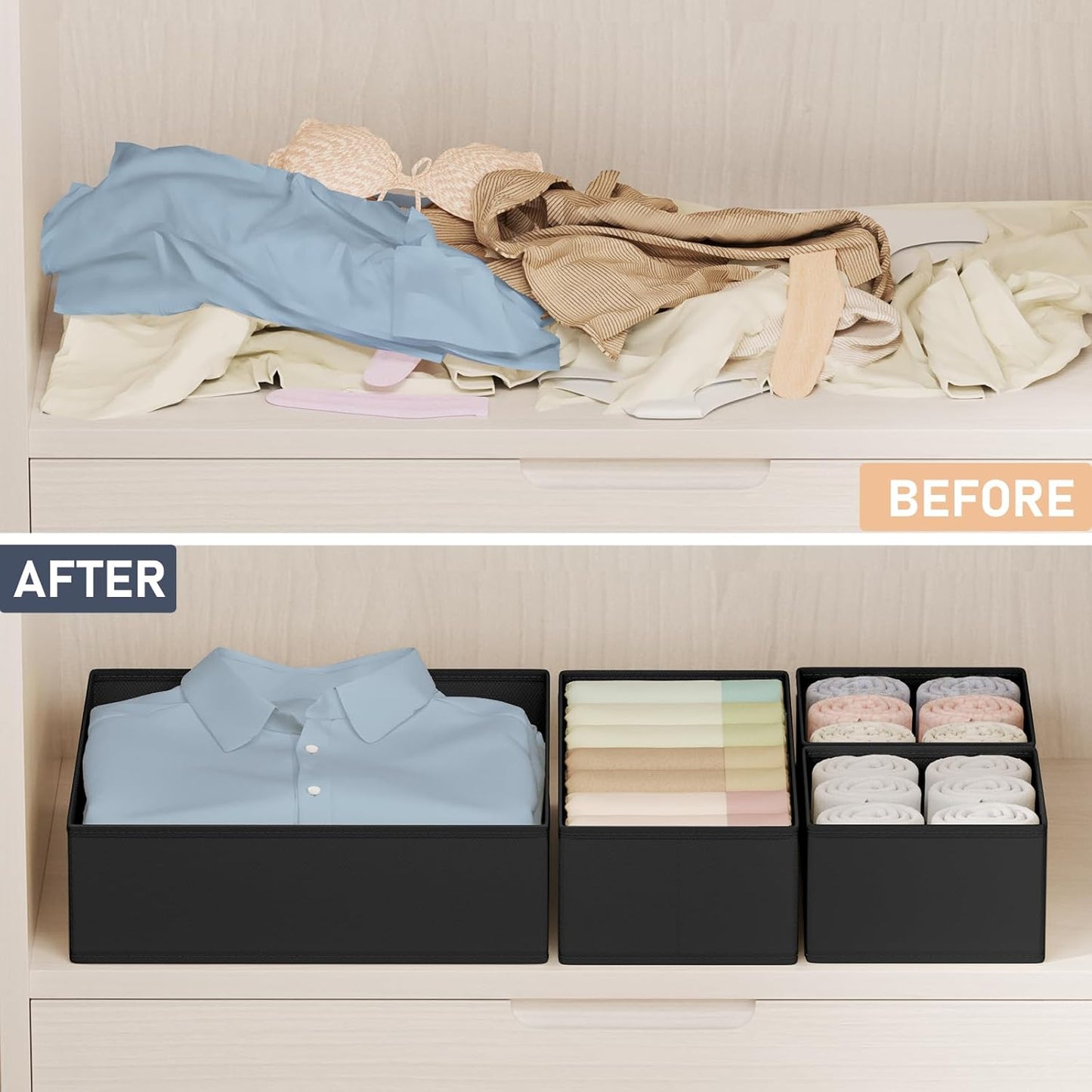 DIMJ Drawer Organizer Clothes Storage - 24 Pack Baby Dresser Organizer for Nursery, Small Fabric Closet Drawer Organizer Bins for Underwears Socks, Foldable Storage Dividers Organization for Bedroom