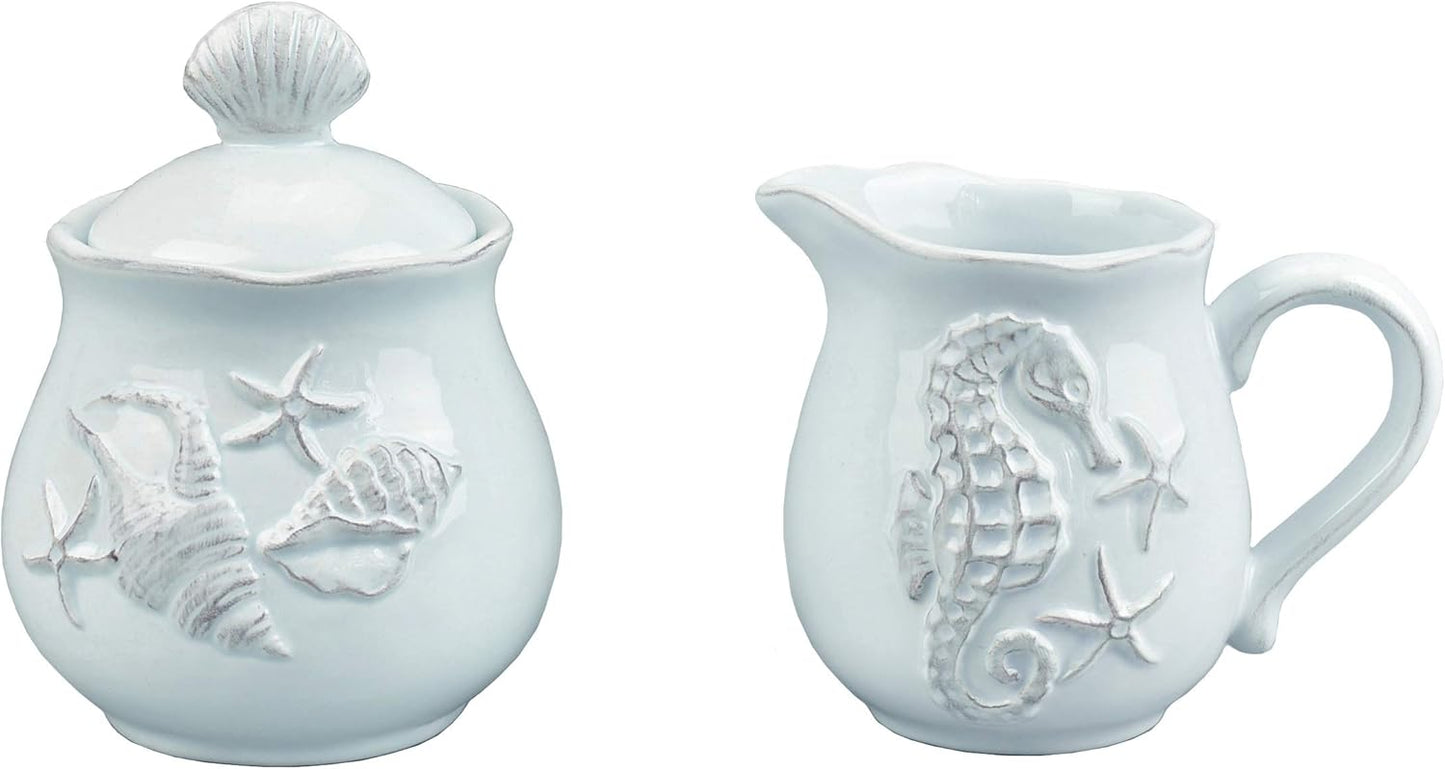 Blue Sky Ceramics Sky Ceramic Laguna Coastal Sugar and Creamer Set Blue, Multi (20463)