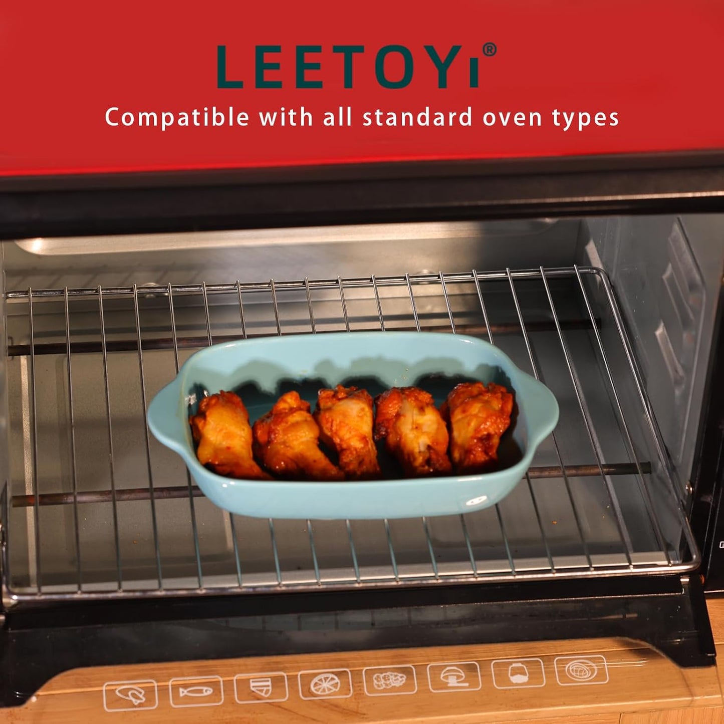 LEETOYI Ceramic Small Baking Dish, Porcelain 2-Piece Rectangular Bakeware with Double Handle, Baking Pans for Cooking and Cake Dinner 7.5"×5 (Turquoise)