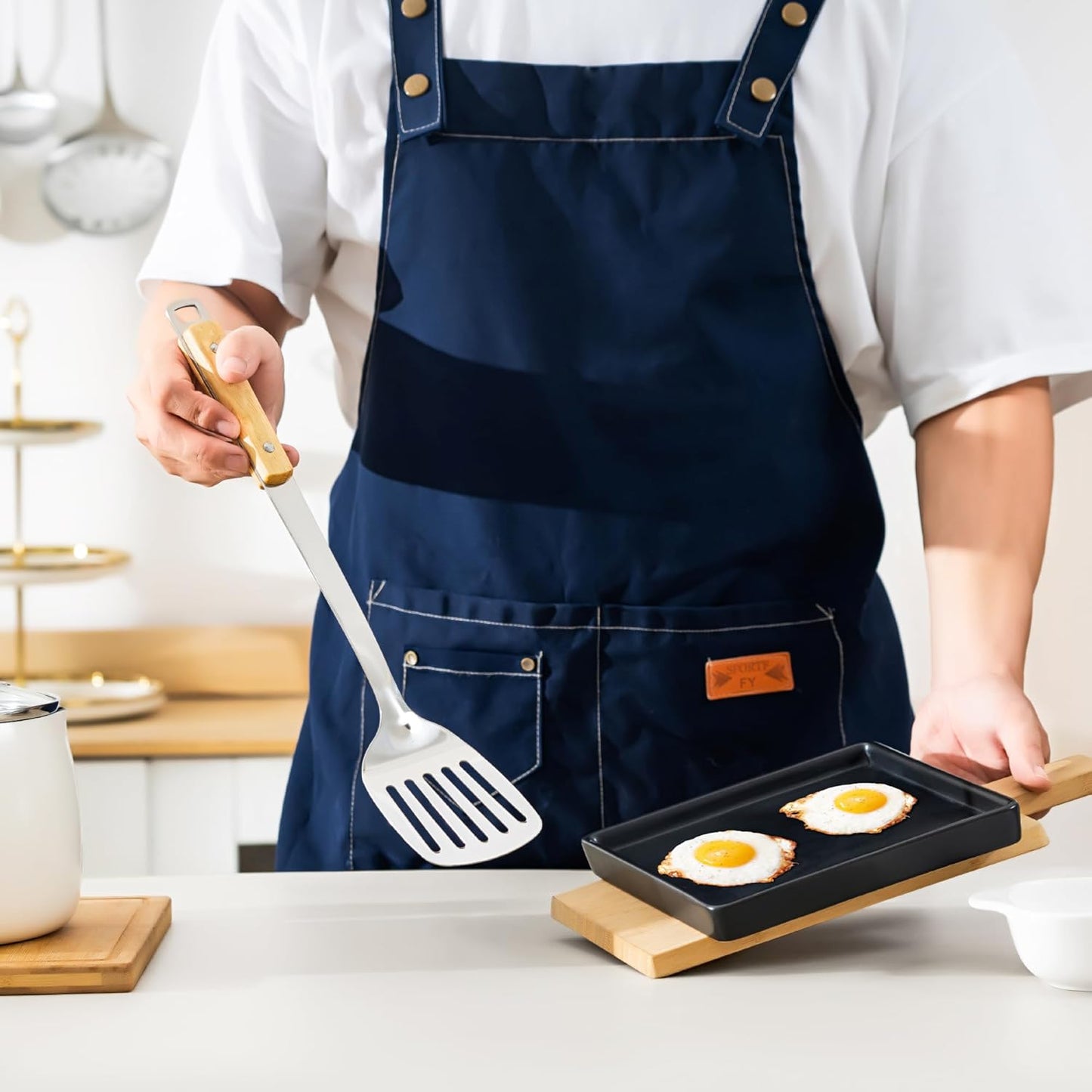 FJNATINH Cooking Utensils - Spatula and ladle Set with Wood Handle, 8 Pieces Wok Utensils Tools - Wok Accessories Cookware Set