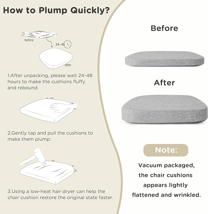 AddGrace Set of 4 Chair Cushions for Metal Dining Chairs 14x14 Chair Pads with Ties Non Slip Thick Seat Cushions with Textured and Removable Cover Light Grey