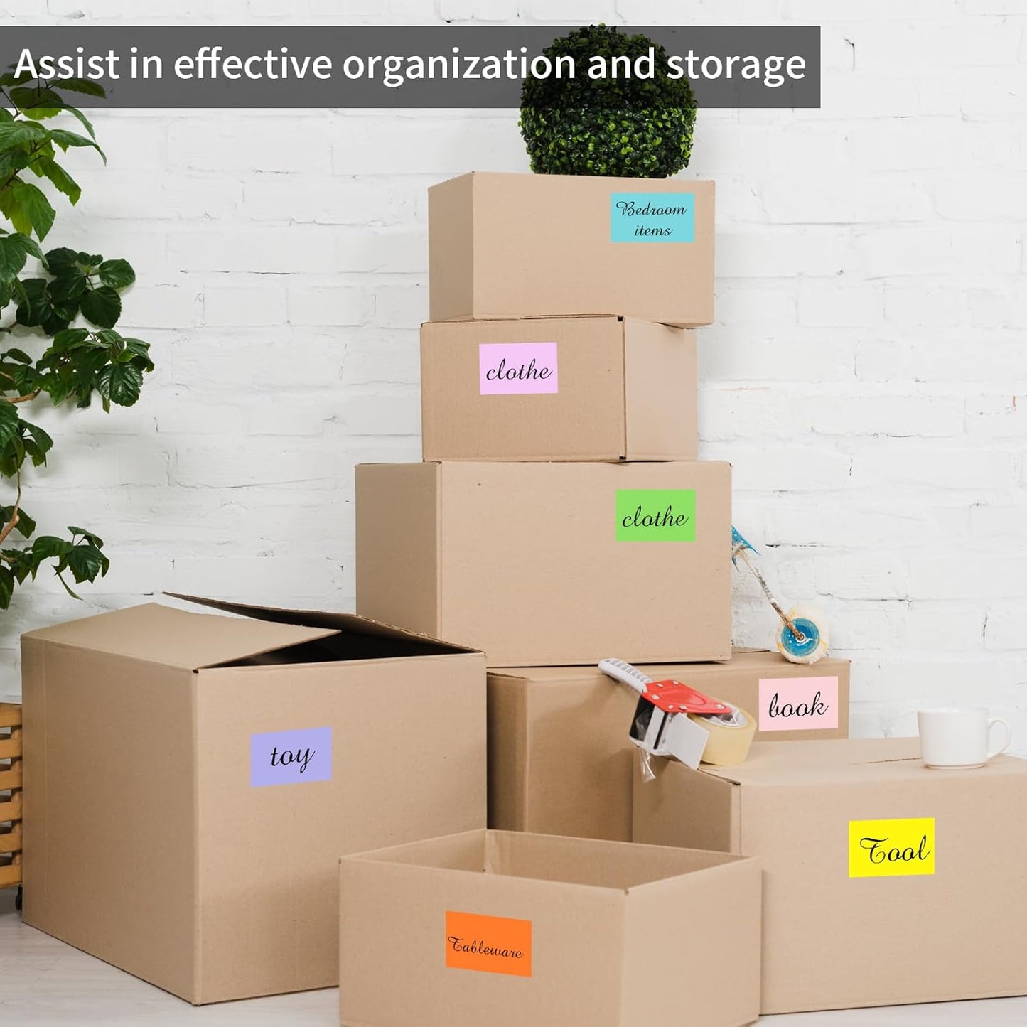 STARLIBOO Colored Labels Stickers, 3 x 2 Inch Rectangular Moving Labels for Boxes, 8 Colors Large Moving Stickers- 320 Pack