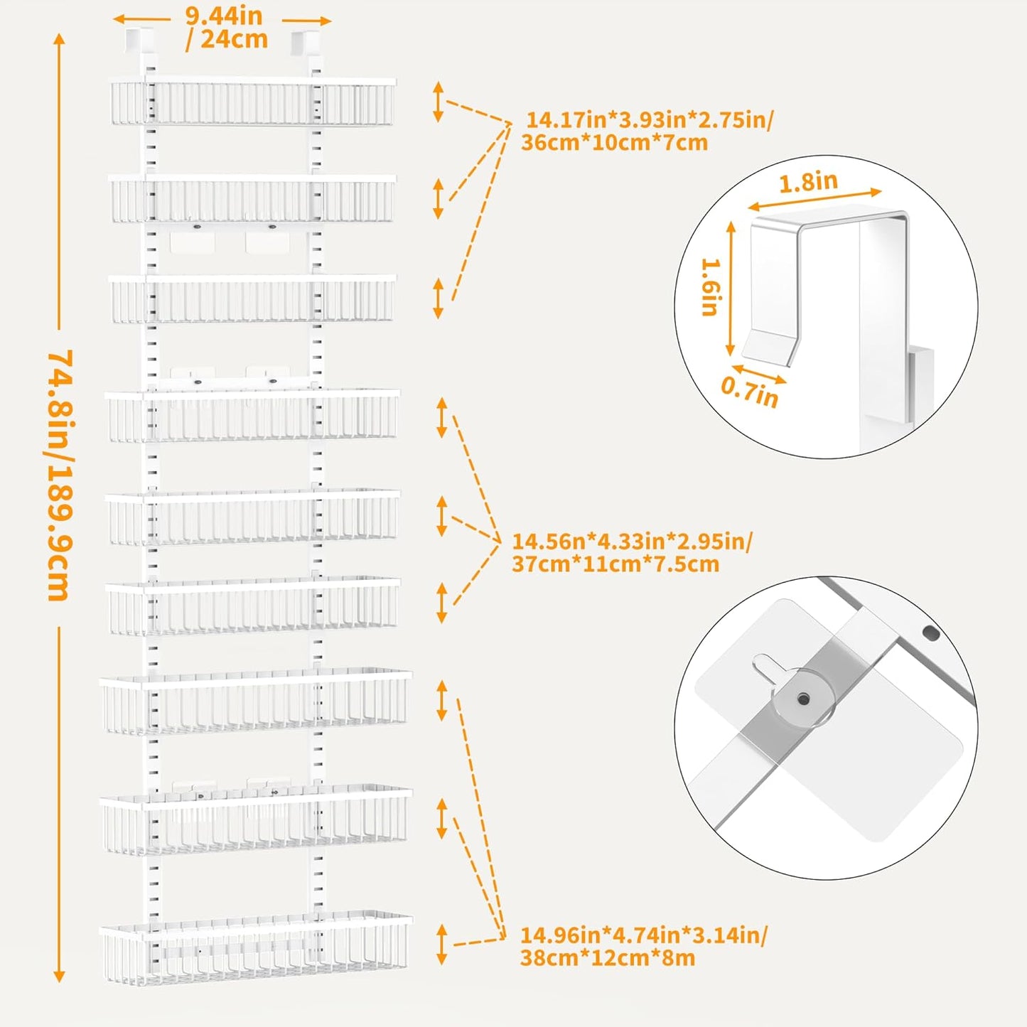 Moforoco 9-Tier White Over The Door Pantry Organizer, Pantry Organization and Storage, Black Hanging Basket Wall Spice Rack Seasoning Shelves, Home & Kitchen Bedroom Bathroom House Essentials