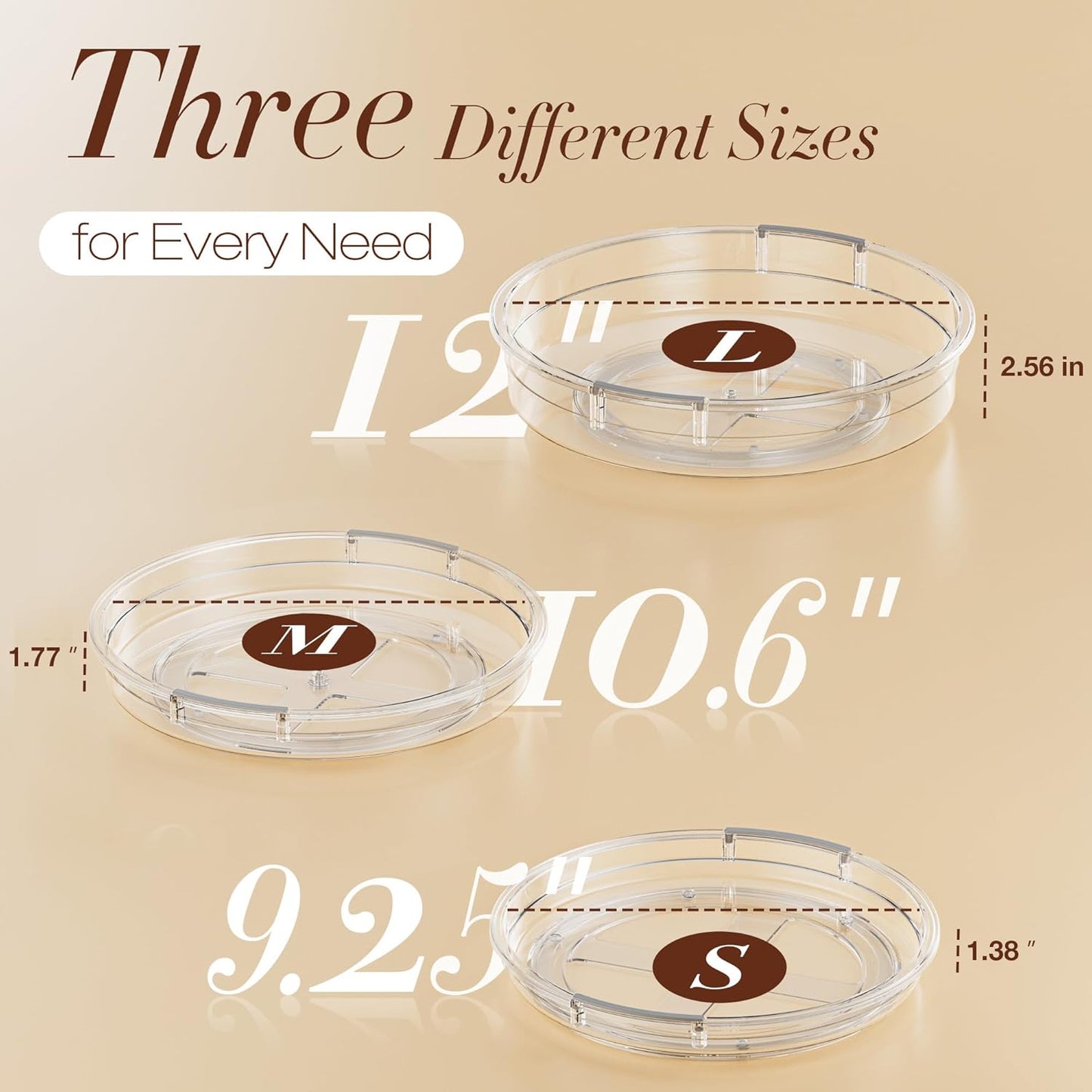 3 Pack Lazy Susan Organizer, Clear Lazy Susan Turntable Organizer for Cabinet, Kitchen, Refrigerator, Pantry, Bathroom, Rotating Spice Organization, 3 Size 9.25'' 10.6'' 12'', Acrylic