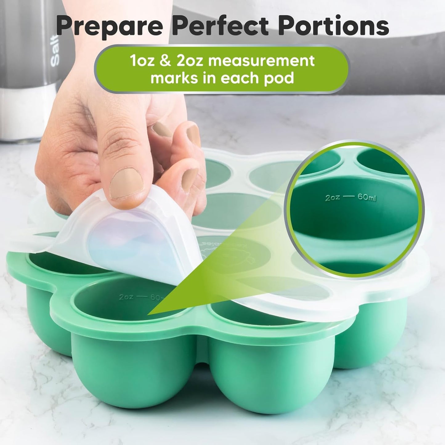 KeaBabies Silicone Food Freezer Trays with Lid, 2oz x 10 Pods Baby Food Storage Containers, Easy Puree Meal Prep, Breast Milk Silicone Freezer Molds, Dishwasher,Microwave Safe,BPA-Free(Alpine Green)