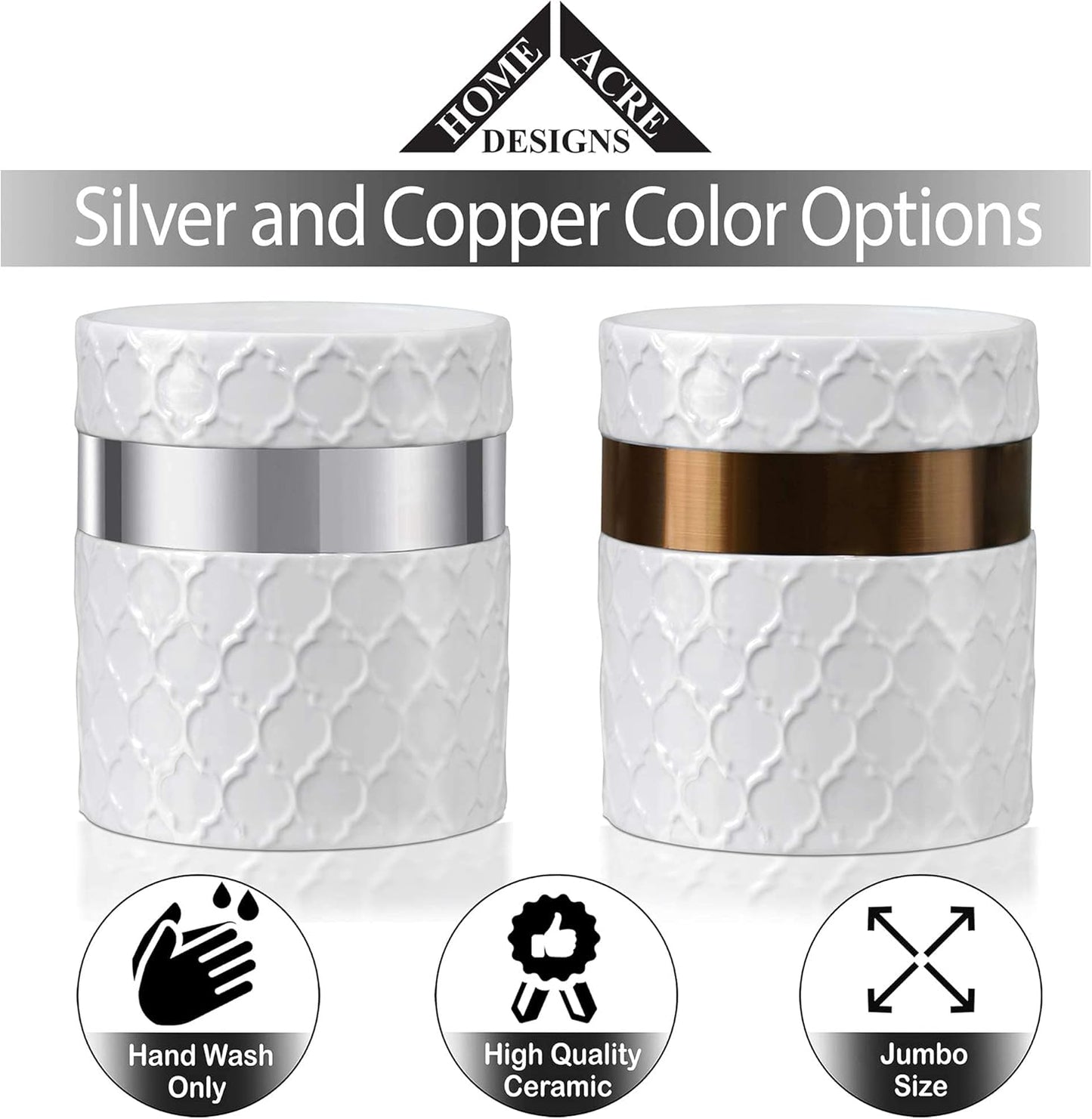 Home Acre Designs Kitchen Utensil Holder - Large Ceramic Farmhouse Countertop Crock, White/Silver