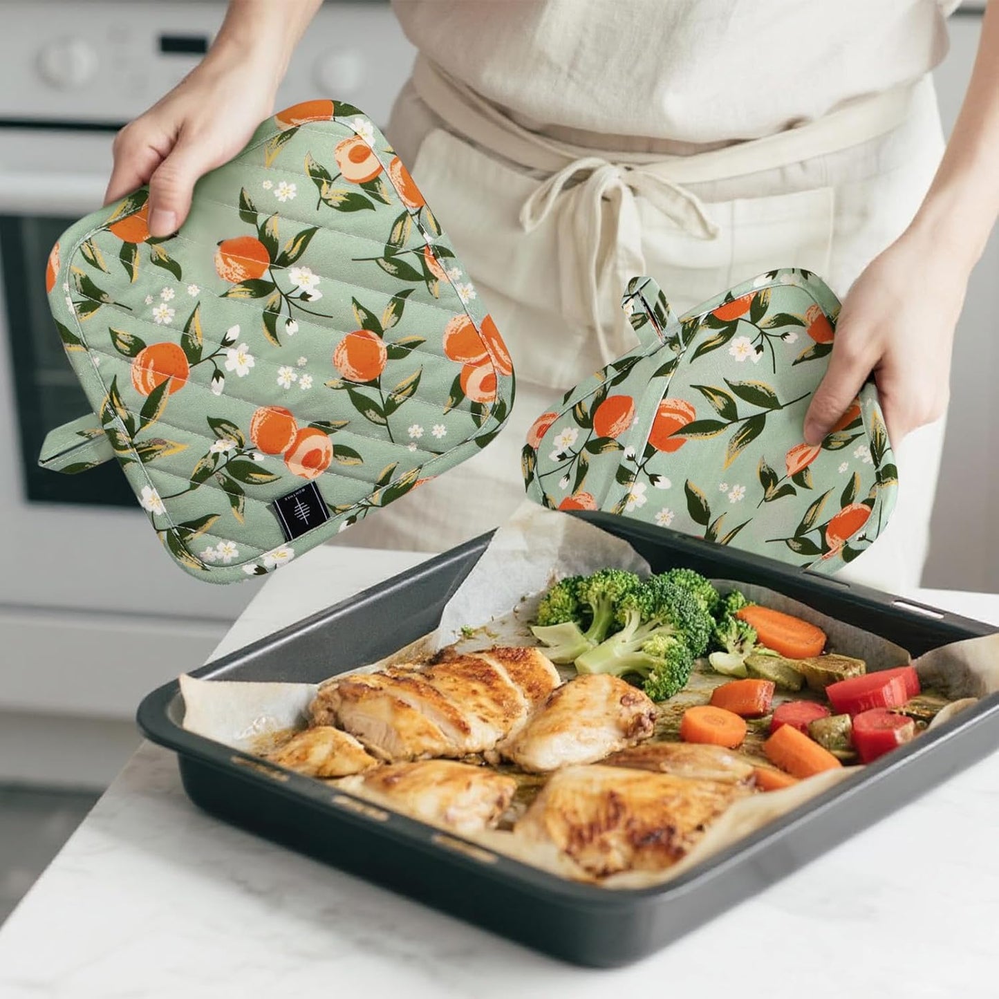 Pot Holders for Kitchen Heat Resistant Hot Pads for Countertops Oven Pot Holders Cotton Potholders for Kitchen Cooking Baking (Watercolor Apricot)