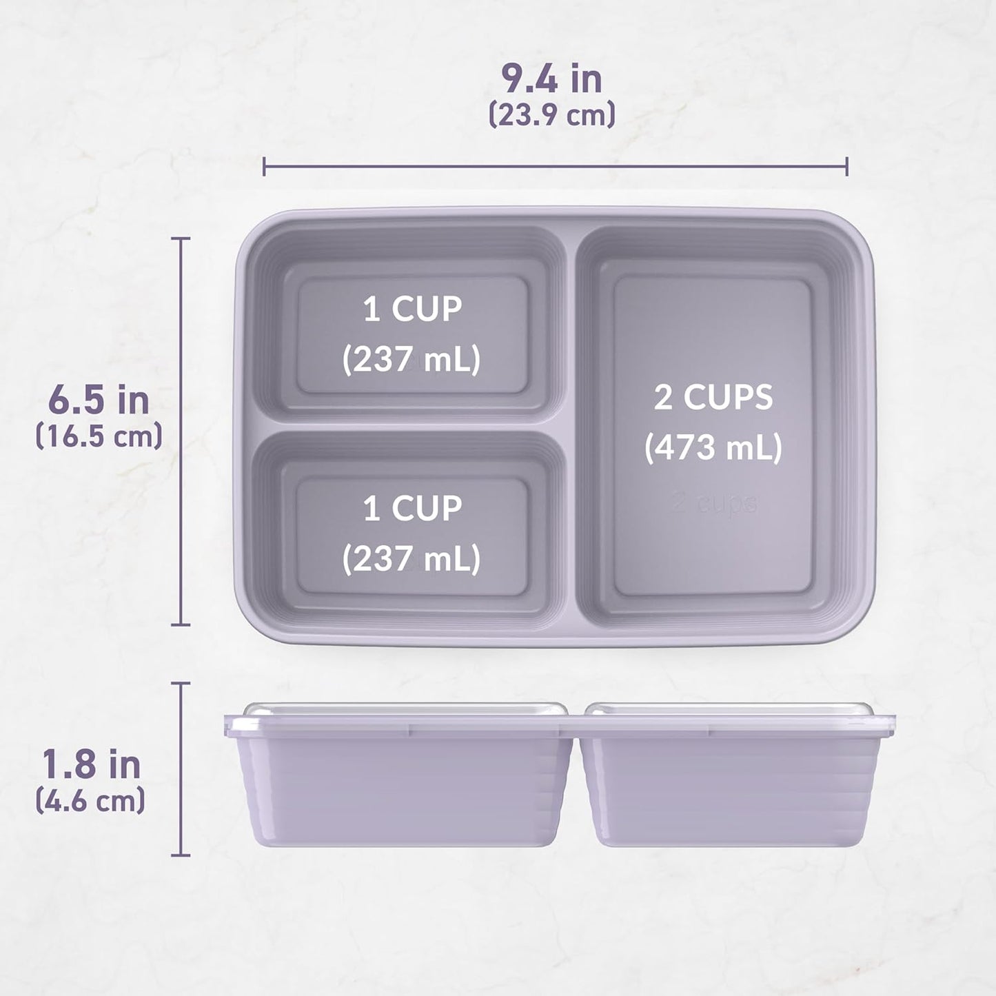 Bentgo 20-Piece Lightweight, Durable, Reusable BPA-Free 3-Compartment Containers - Microwave, Freezer, Dishwasher Safe - Lilac