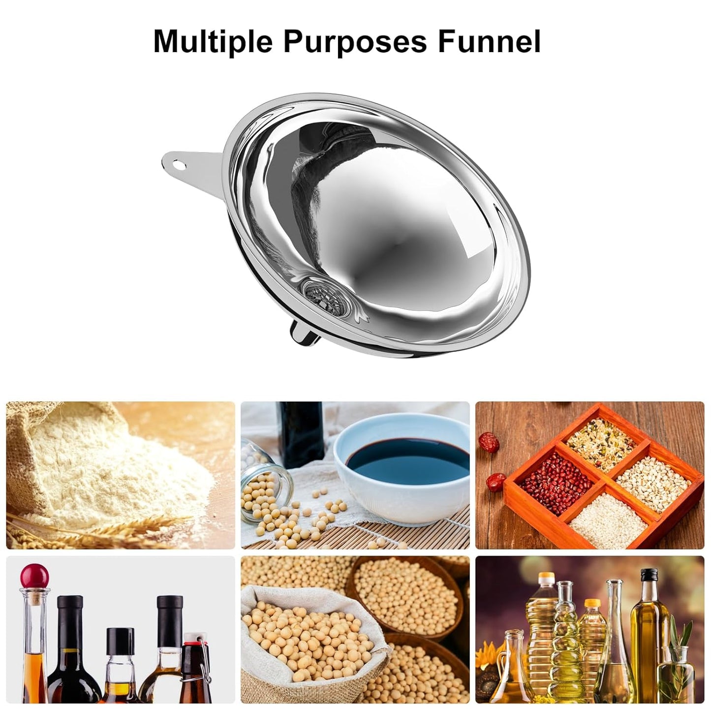 Stainless Steel Large Funnel (5.7 in. X 1 in. Mouth), Metal Funnel for Bottle Filling, Filling Funnel for Spices, Juices, Powders, Coffee Beans, Honey, Milk(without filter)