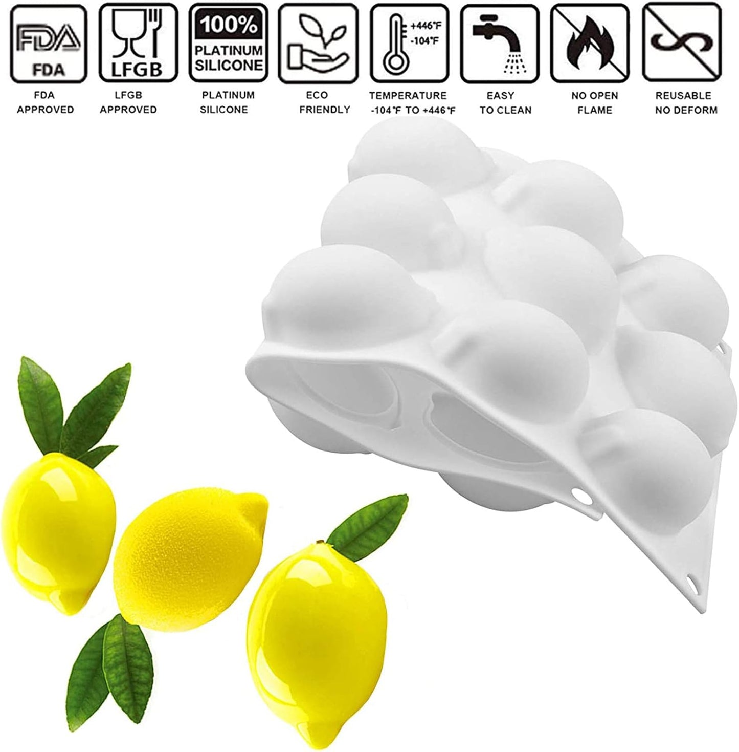 OCPO KITCHEN Lemons Silicone Mold for Baking Mousse Cake, Candy, Chocolate Dessert, Pastry, Ice Cream, Pudding, Lemon (15-Cavity)