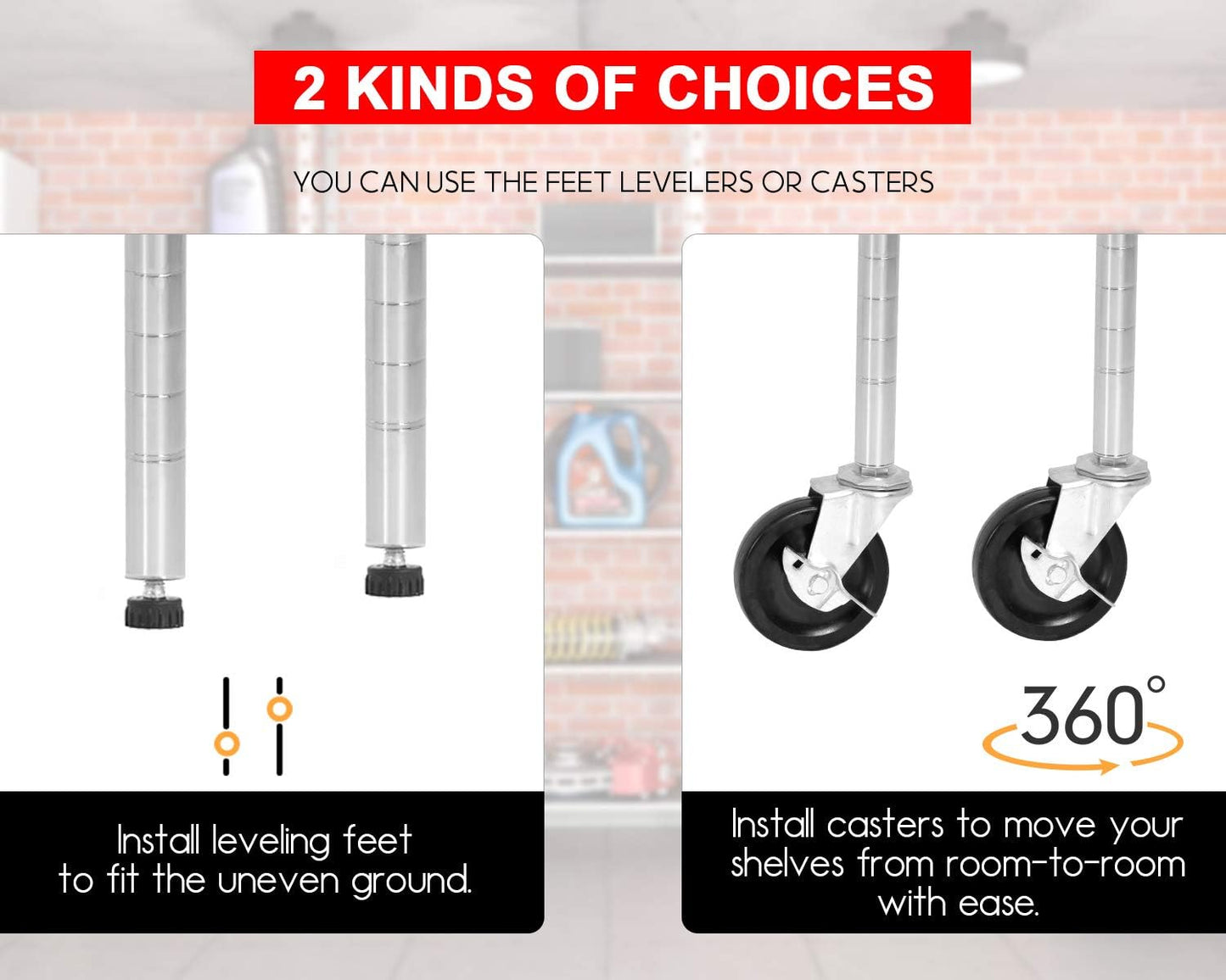 FDW 48 inch L×18 inch W×76 inch H Wire Shelving Unit Metal Shelf with 6 Tier Casters Adjustable Layer Rack Strong Steel for Restaurant Garage Pantry Kitchen Garage, Chrome