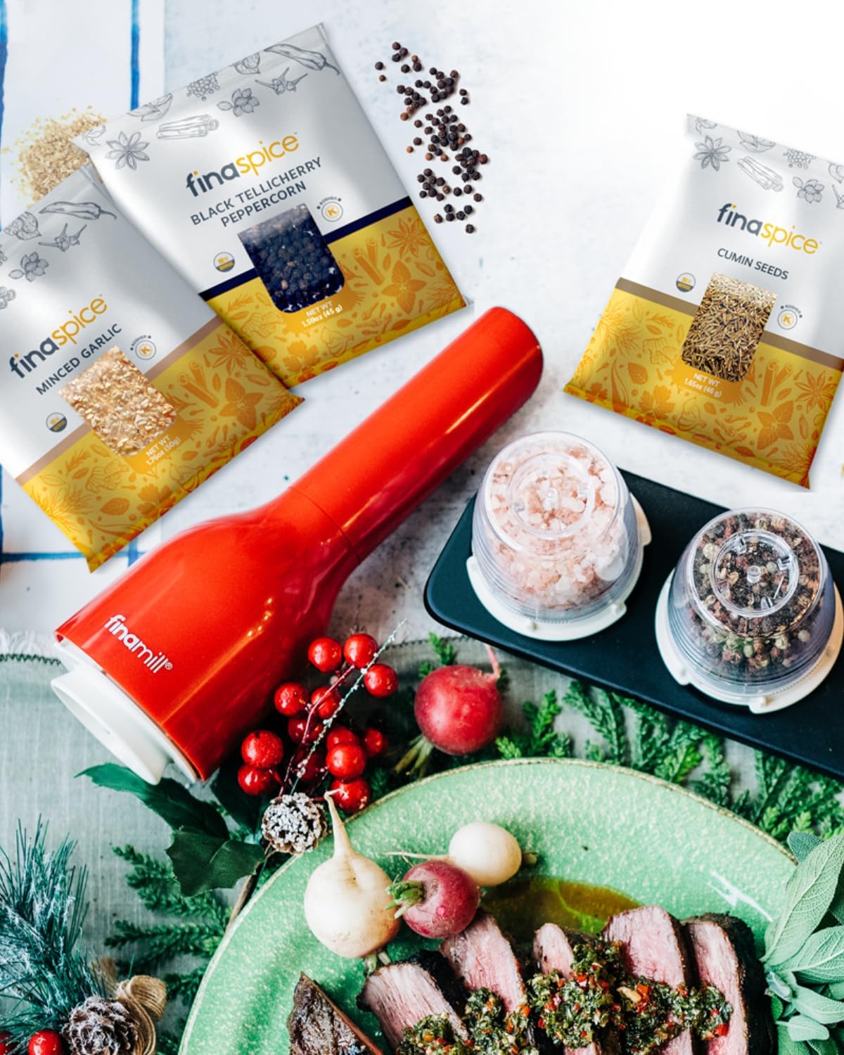 FinaMill Salt and Pepper Mill Tray, Stackable FinaPod Storage, Stylish Kitchen Accessories for Spice Grinder, Gift-Ready - Slate Trio Stackable Tray