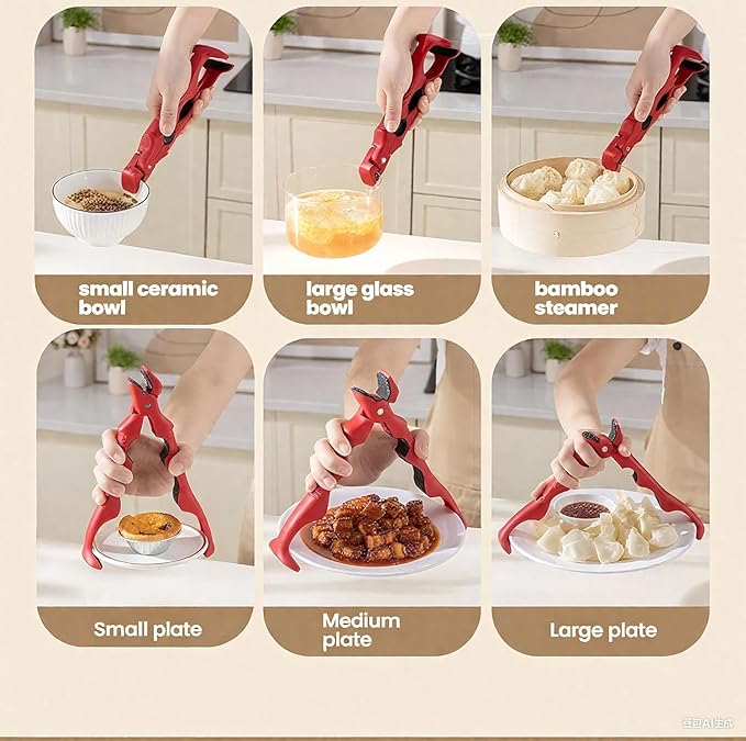 3-in-1 Hot Plate Gripper,2PCS 2026 New Upgrade Hot Plate Gripper Lifters Tongs,Multi-Angle Anti-Scald Bowl Holder Clip & Ho-t Plat-e Grabber Tool with Lock,Kitchen Utensil for Bowls,Pans,Dishes-2 PC