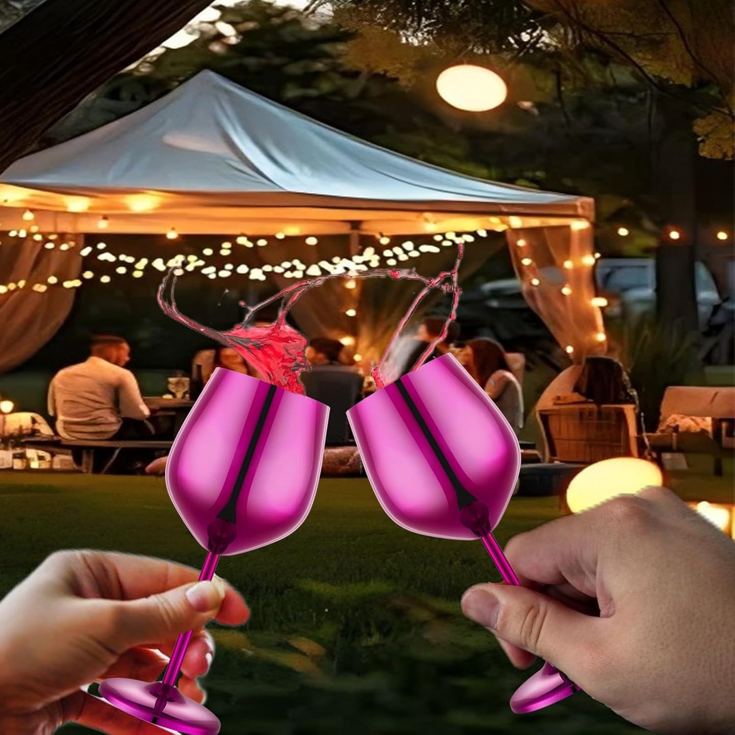Stainless Steel Wine Glasses Set of 2, 18 oz Unbreakable Purple Wine Glass Unique Metal Wine Goblets for Outdoor Capming and Pool Gift for Wine Lovers