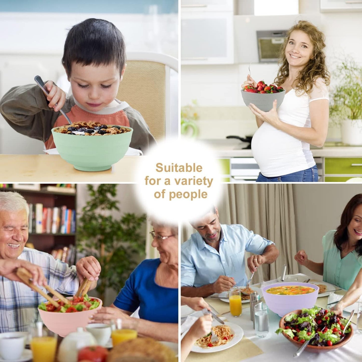 Wheat Straw Bowls Set 60 OZ Unbreakable Large Cereal Bowls Set of 6 Microwave and Dishwasher Safe Bowls Big Bowls for Dorm and Apartment BPA Free Soup Bowl for Serving Oatmeal and Salad Etc…