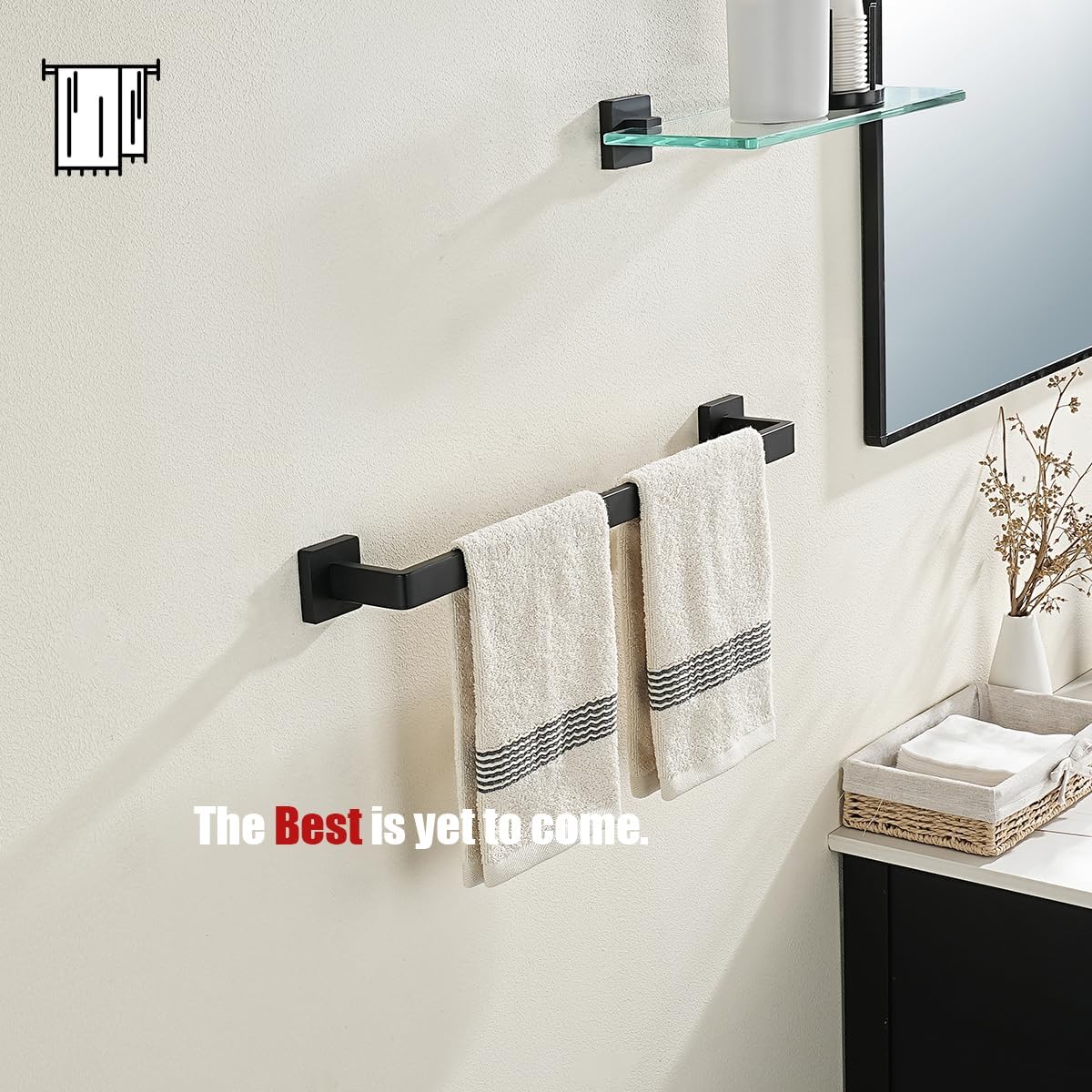 JQK Black Towel Bar, Rounded Edges 20.41 Inch Towel Rack, 304 Stainless Steel Bathroom Wall Mount, Useable Length 18 Inch, TB250L18-PB