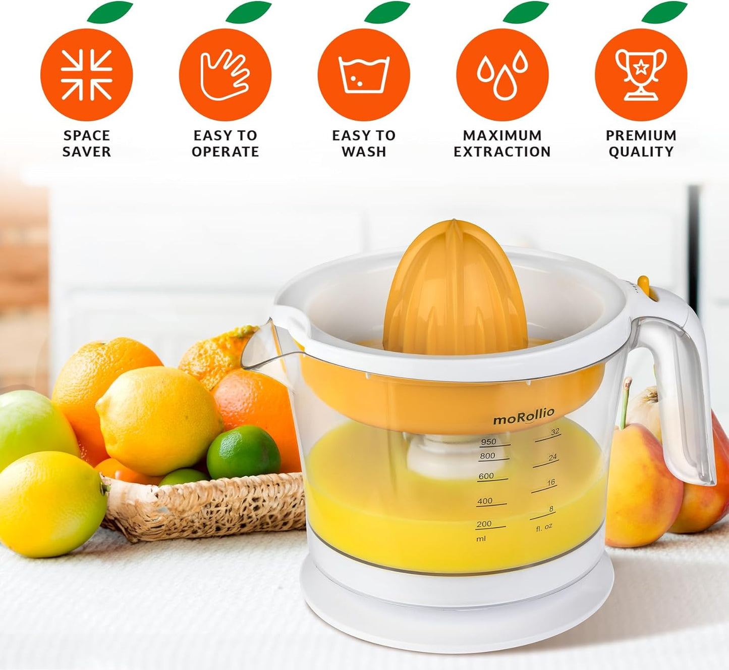 Citrus Juicer, Orange Juicer | Electric Citrus Juice Squeezer with Adjustable Pulp Control, 32oz | for Oranges, Grapefruits, Lemons and Limes
