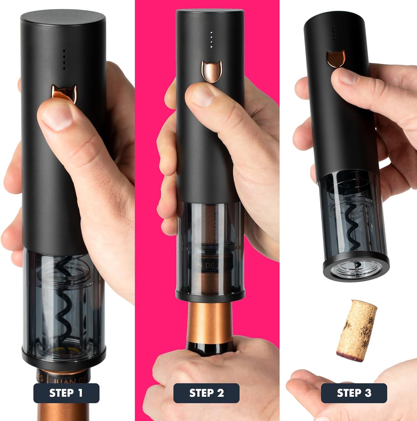 VINABON Electric Wine Opener - Premium 2025 Rechargeable Wine Bottle Opener Corkscrew with Foil Cutter, One-Touch Automatic Operation & LED Lights. Includes Wine Guide eBook