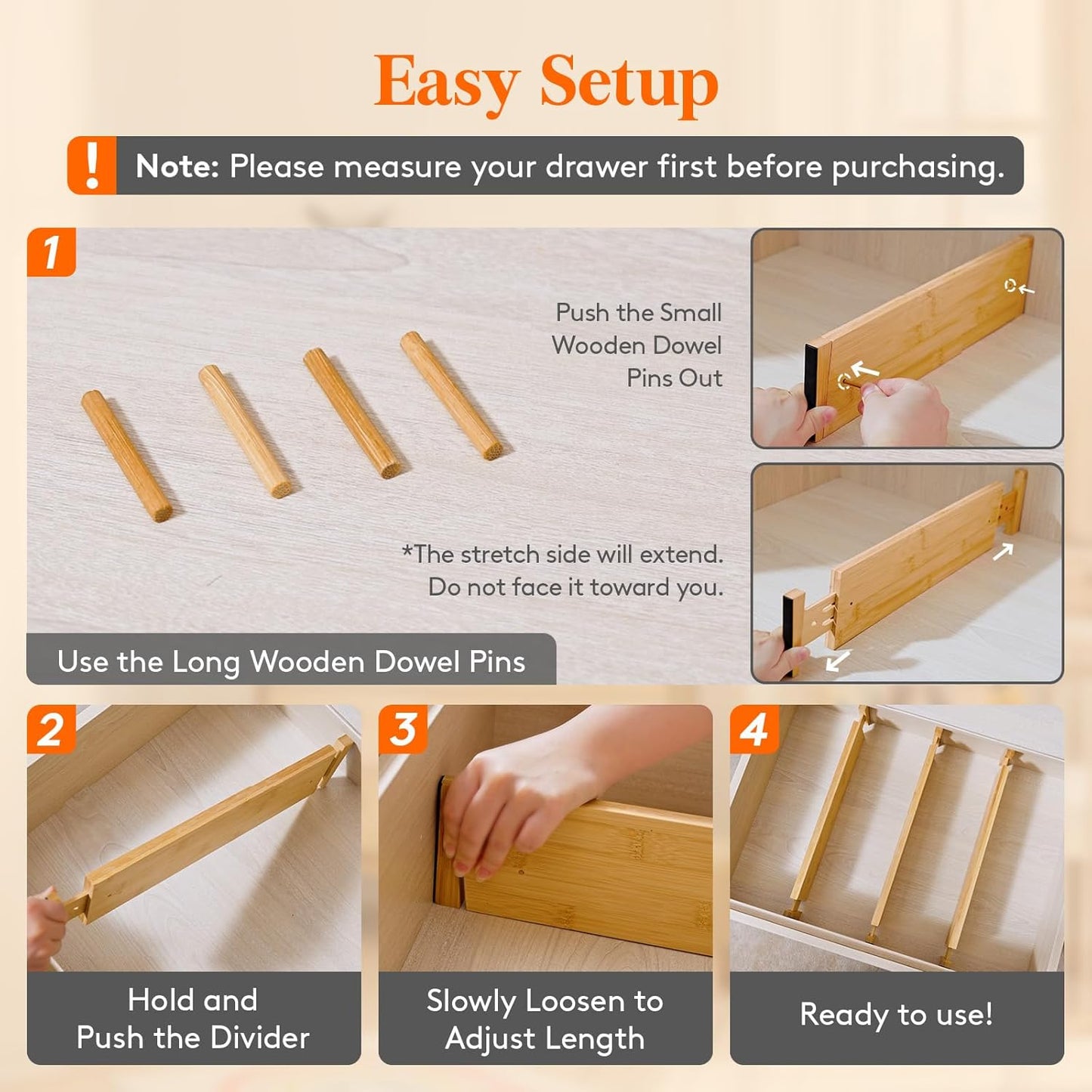 Lifewit 16-22" L x 4" H Drawer Dividers Bamboo 5 Pack, Adjustable Drawer Organizers for Clothes, Expandable Dresser Separators in Bedroom/Bathroom/Kitchen/Fridge/Office Organization and Storage