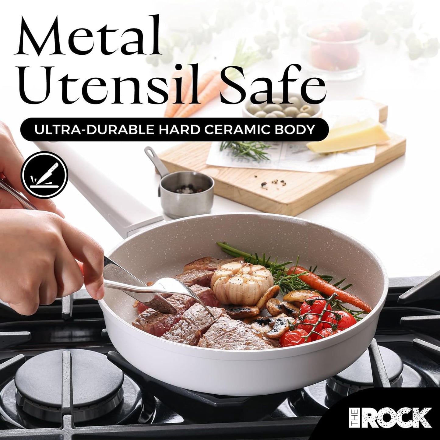 THE ROCK SOHO 11-Inch Ceramic Non Stick Frying Pan – Nothing Sticks, Never Warps, Lasts Longer, Non Toxic Skillet with Heat-Resistant Handle, PTFE PFOA & PFAS Free, Oven & Dishwasher Safe, Cream