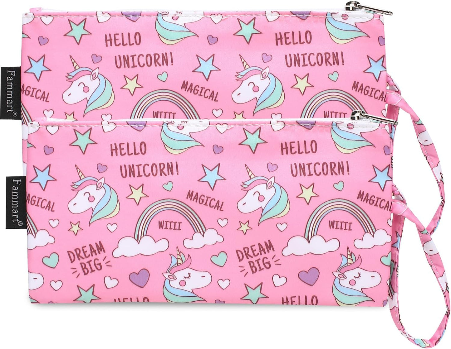 Reusable Sandwich Bag/Snack Bag for Kids & Adults, Dual Layer Lunch Bag with Handle, Washable, Food Safe, BPA Free (2-Pack, Rainbow Unicorn)