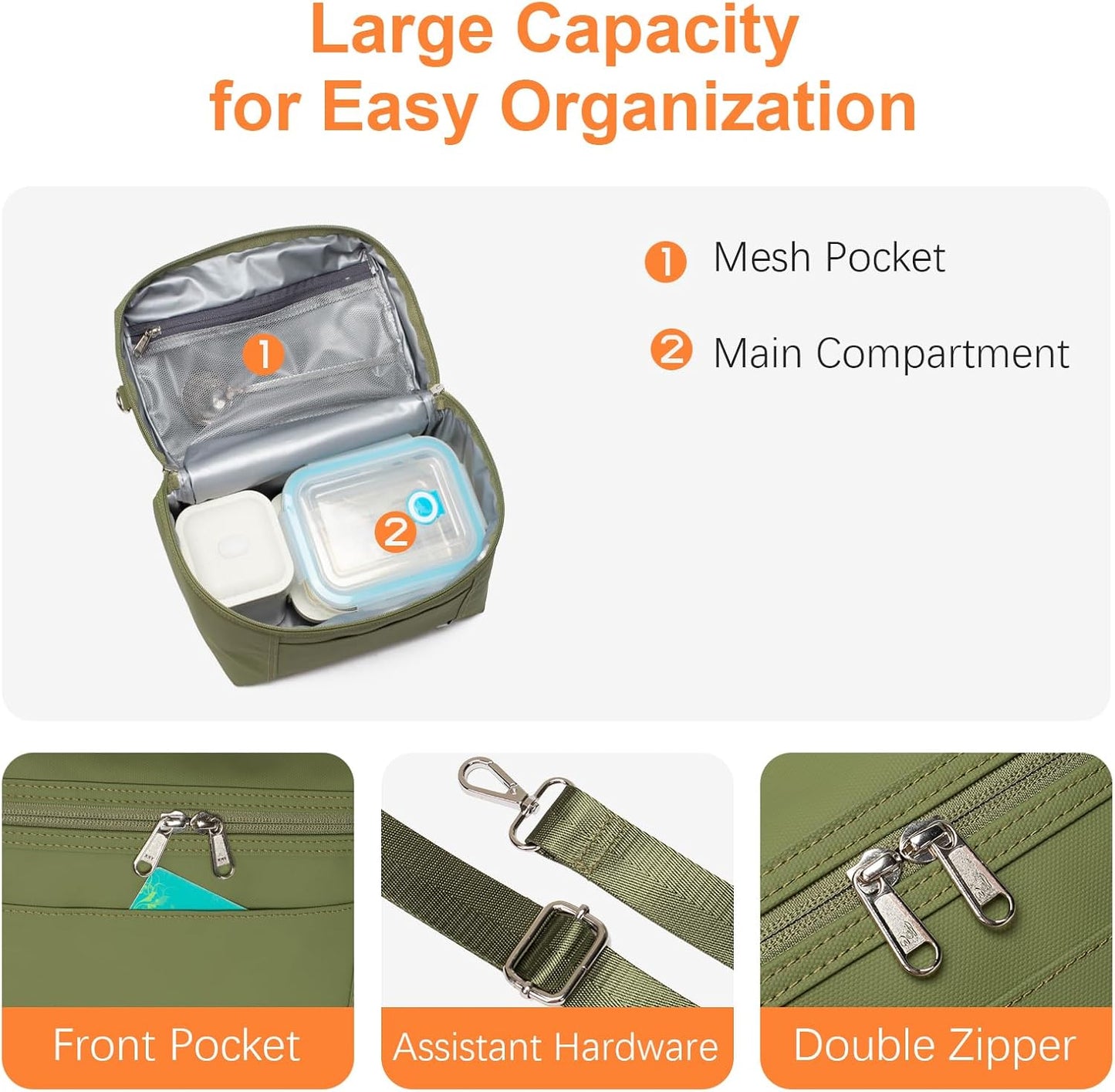 NOL Natural Organic Lifestyle Insulated Lunch Bags for Women Cooler Bag Lightweight Nylon Waterproof Lunch Box For Work