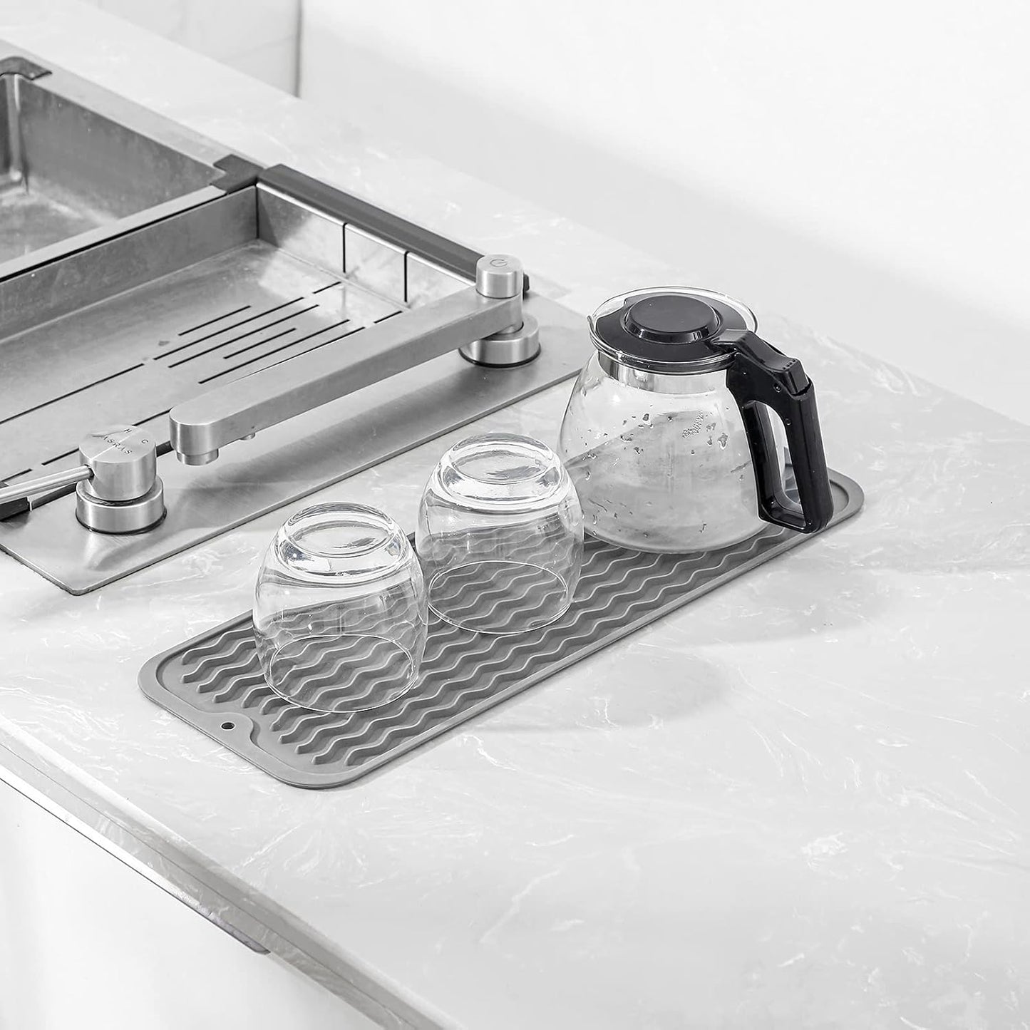 Silicone Dish Drying Mat for Multiple Usage,Easy clean,Eco-friendly,Heat-resistant Silicone Mat for Kitchen Counter,Sink,Bar,Bottle,or Cup Grey M 17 inches x 6 inches