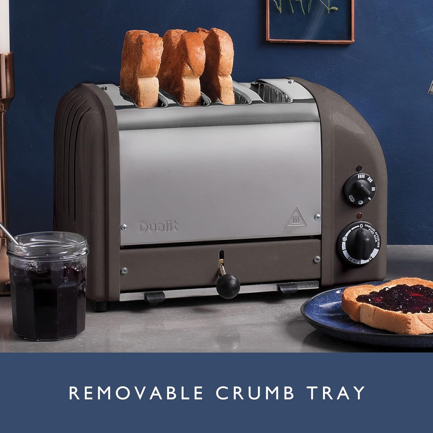 Dualit Classic 4 Slice NewGen Toaster - Stainless Steel - Hand Built in the UK - Replaceable ProHeat elements - Defrost Bread - Mechanical Timer - Charcoal Classic Toaster