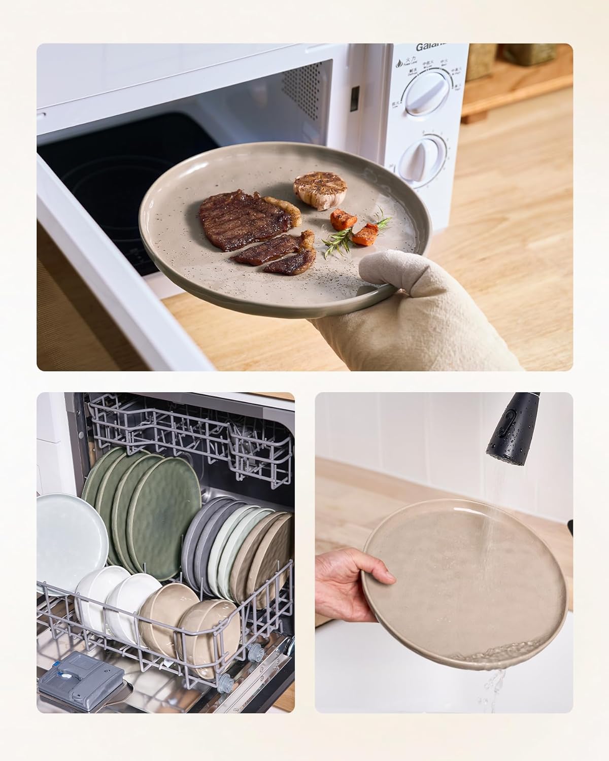 Famiware Mars Plates and Bowls Set, 18 Pieces Dinnerware Sets, Dishes Set for 6, Cinnamon Brown