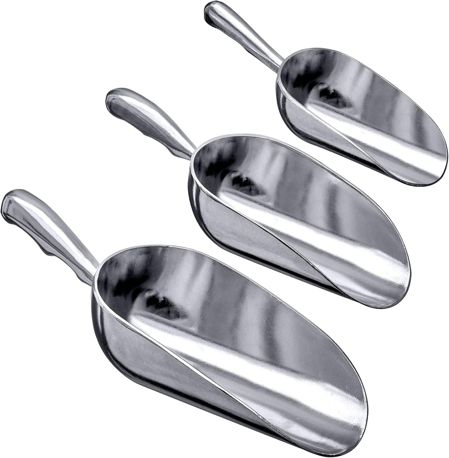 Amazing Abby - Elsa - Aluminum Ice Scoops (3-Piece Set), Cast Aluminum Utility Scoops, 5/12/24-Ounce Capacity, Food-Grade, Good for Home and Commercial Use, NOT Dishwasher-Safe, Hand-Wash Recommended