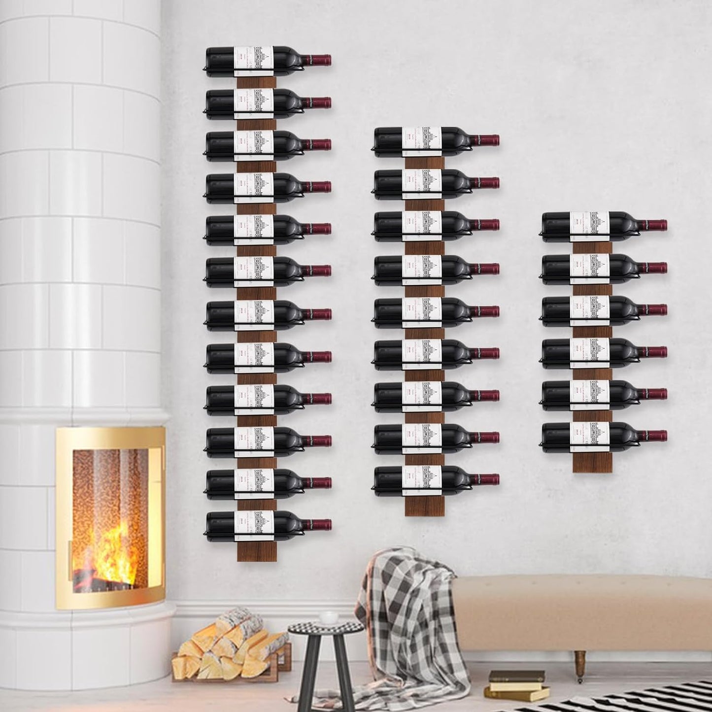 Wine Rack Wall Mounted, Wall Wine Rack for 9 Wine Bottles, Wood Wine Racks for Wall, Wall Mounted Wine Rack for Bar, Cellars, Kitchen, Dining Room